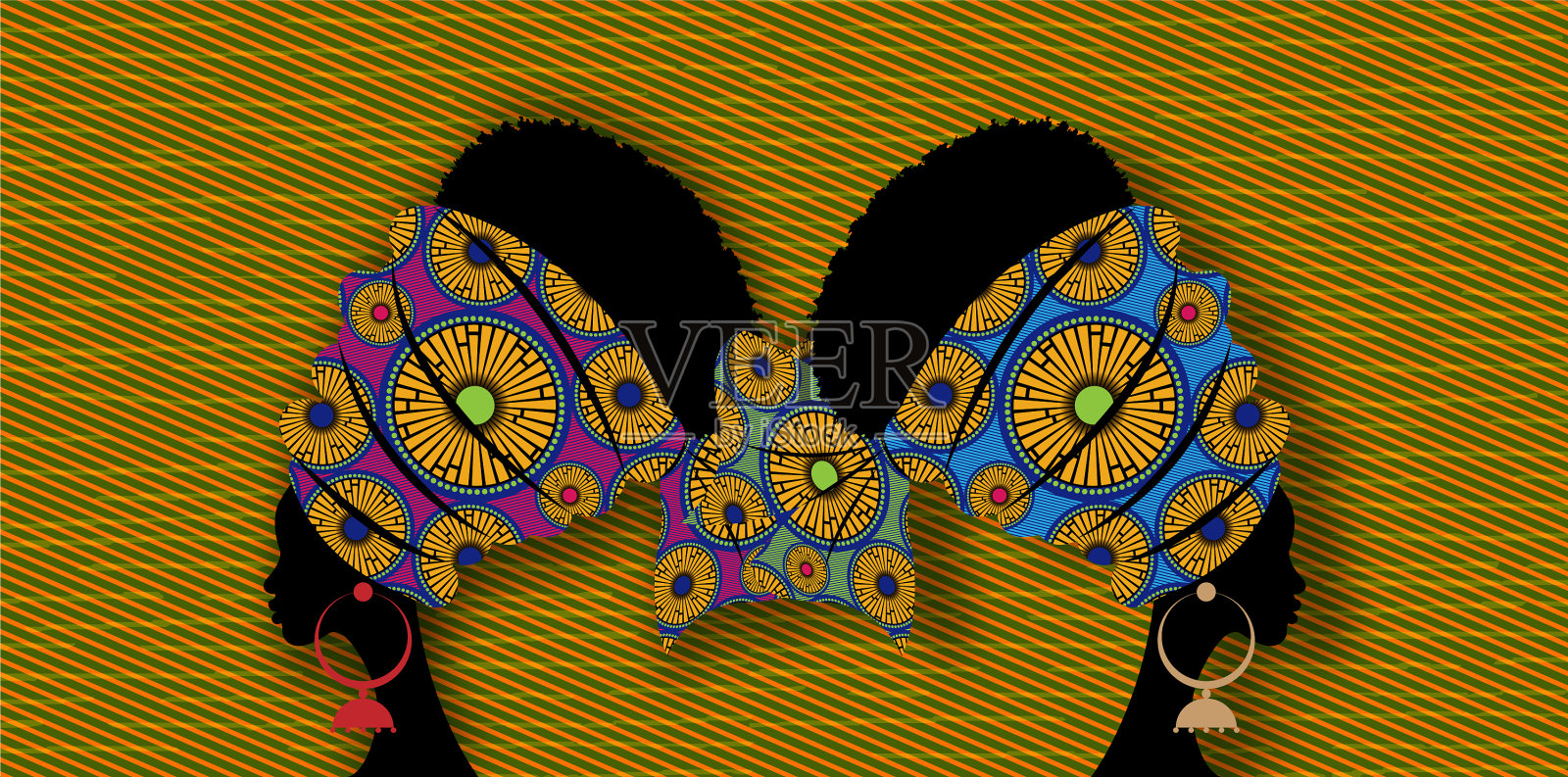 肖像美丽的非洲女人双子星座插画图片素材