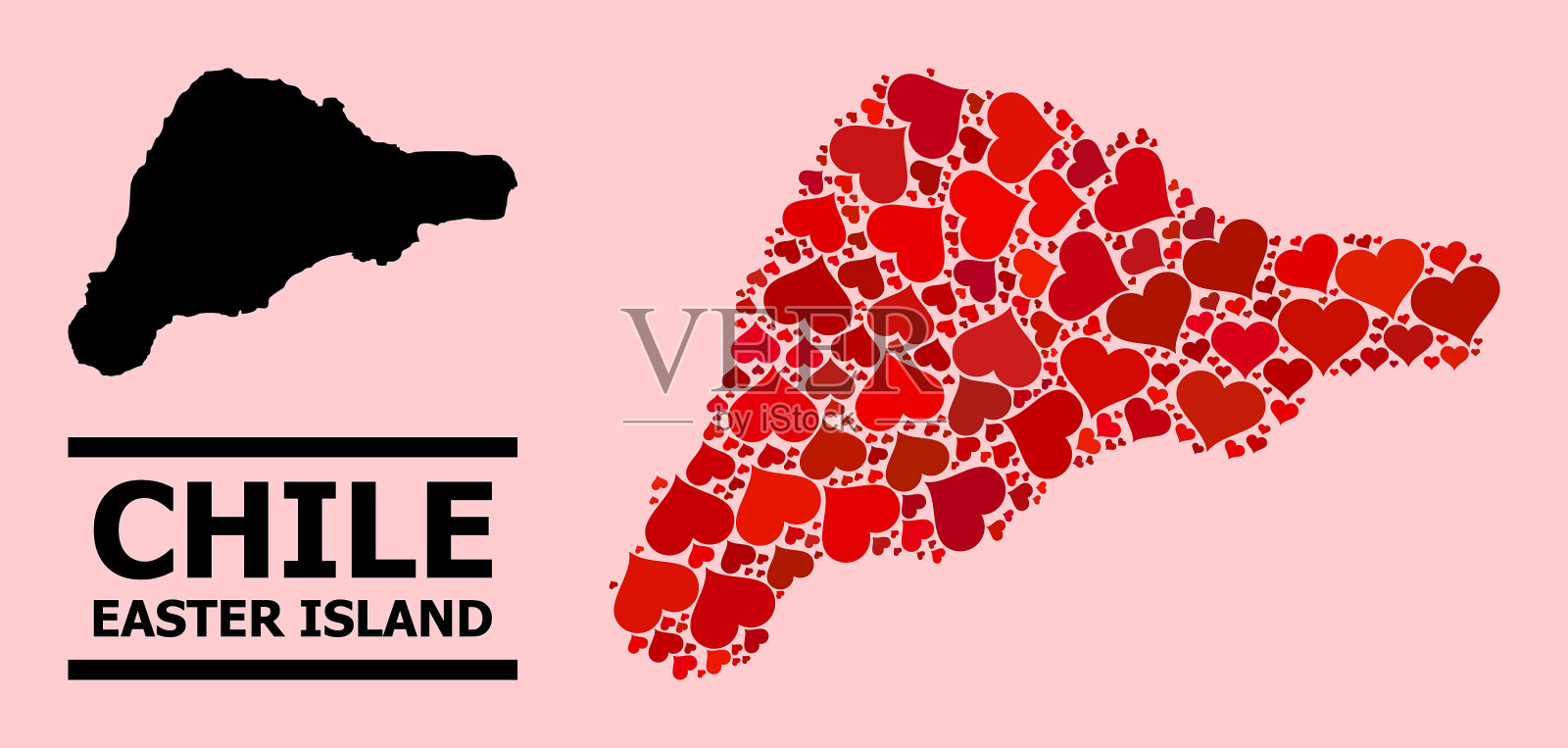 红色爱马赛克地图复活节岛插画图片素材