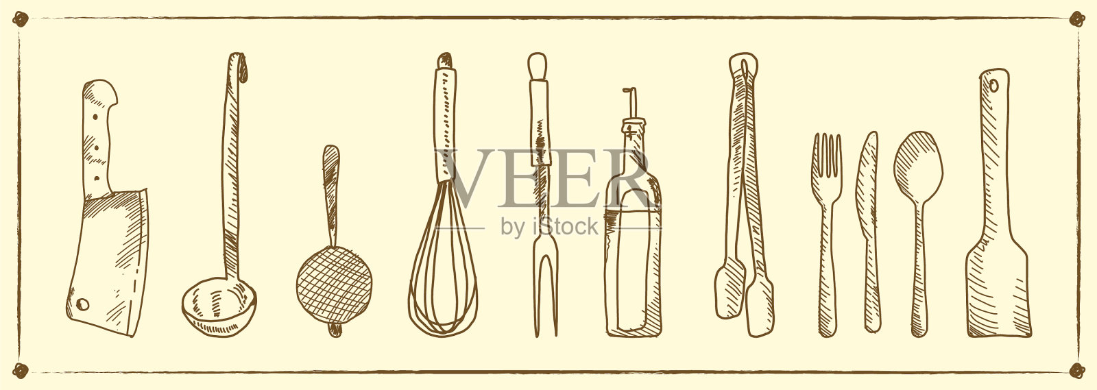 手绘套装厨房插画图片素材