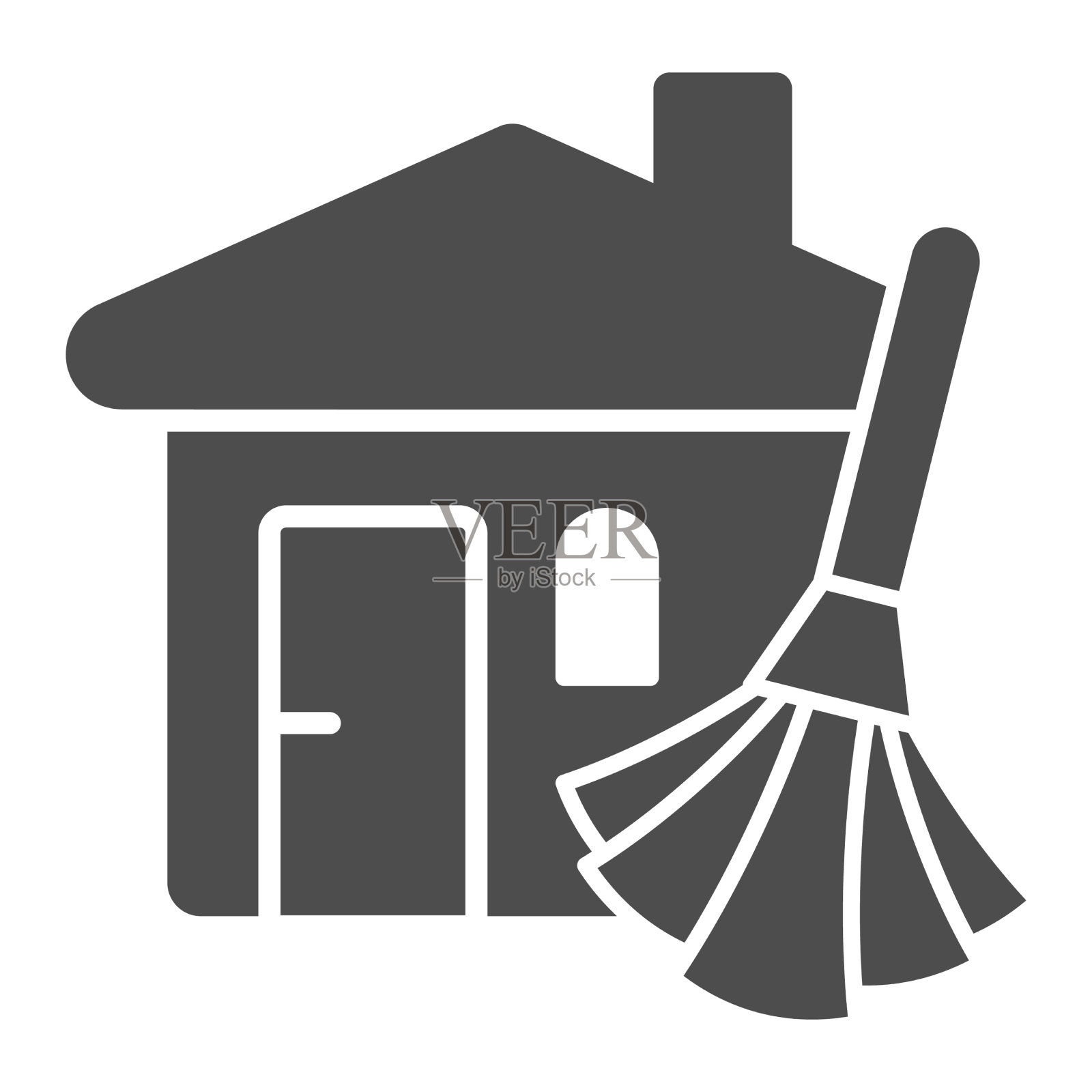 房子和扫帚固体图标劳动节概念插画图片素材