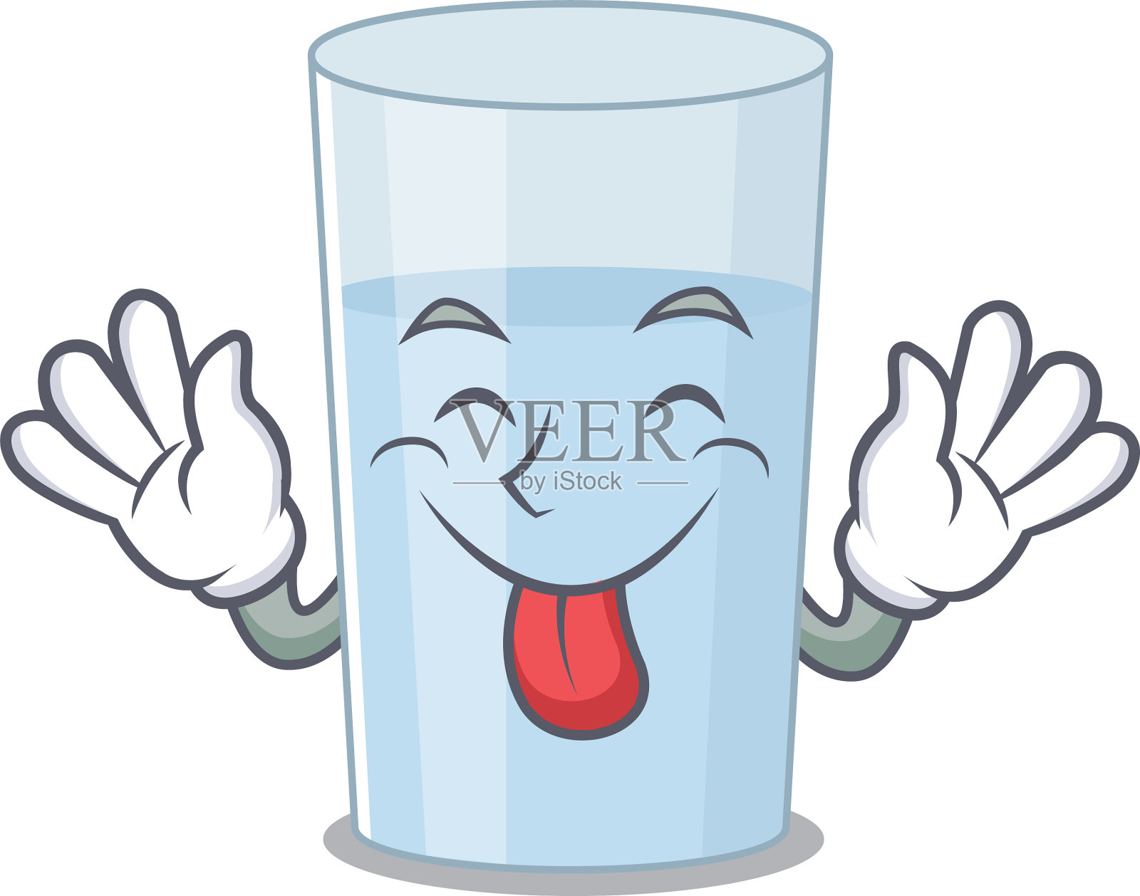 有趣的玻璃水卡通与舌头伸出脸插画图片素材