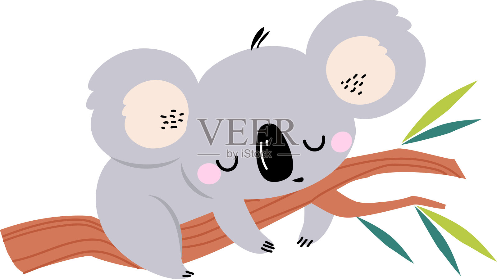 可爱的考拉睡在树枝上可爱设计元素图片