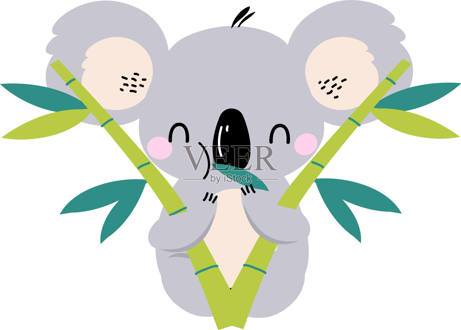 可爱的考拉和桉树的树枝可爱设计元素图片