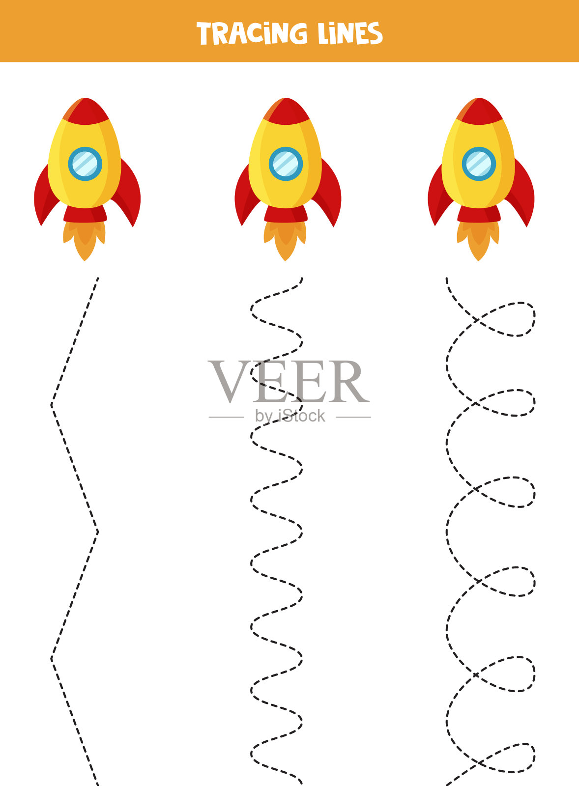 用卡通太空火箭描线插画图片素材