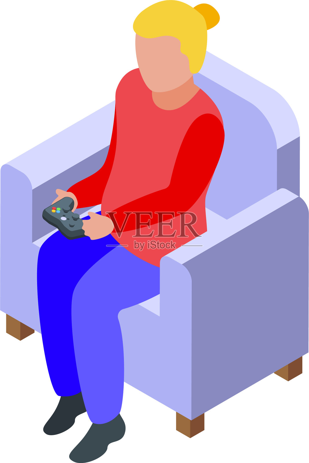 女玩家手柄图标等距风格插画图片素材