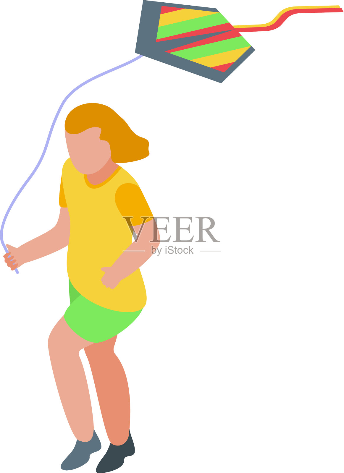 孩子与风筝图标等距风格插画图片素材