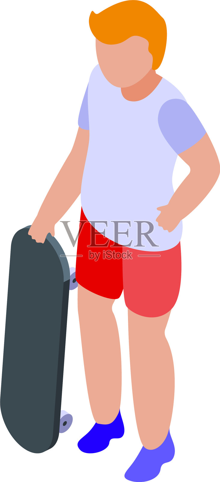 孩子与滑板图标等距风格插画图片素材