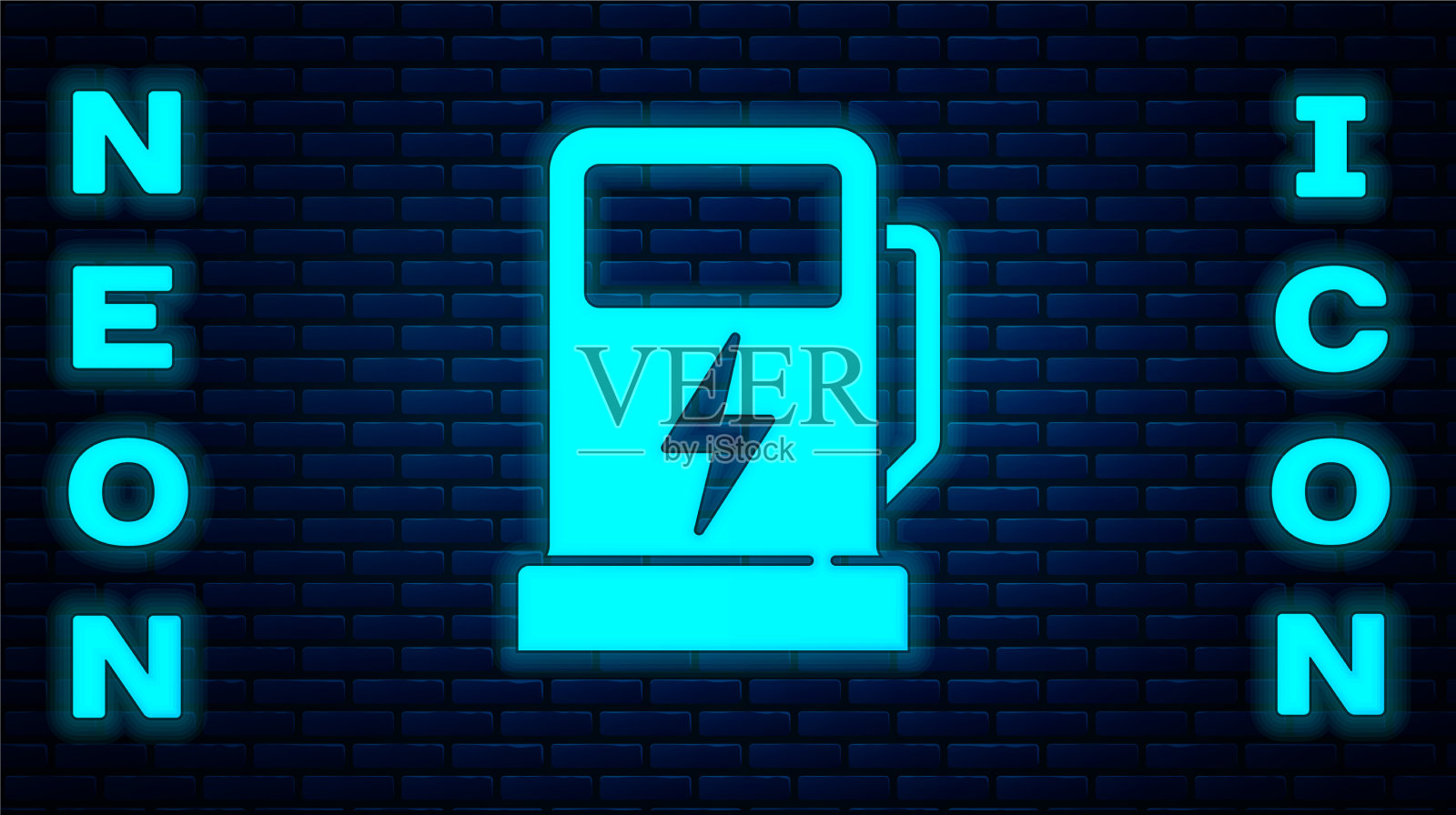 发光的霓虹灯电动汽车充电站图标插画图片素材