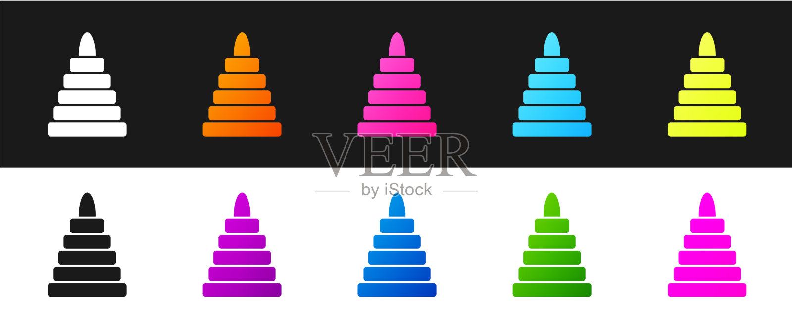 设置金字塔玩具图标孤立的黑色和白色图标素材