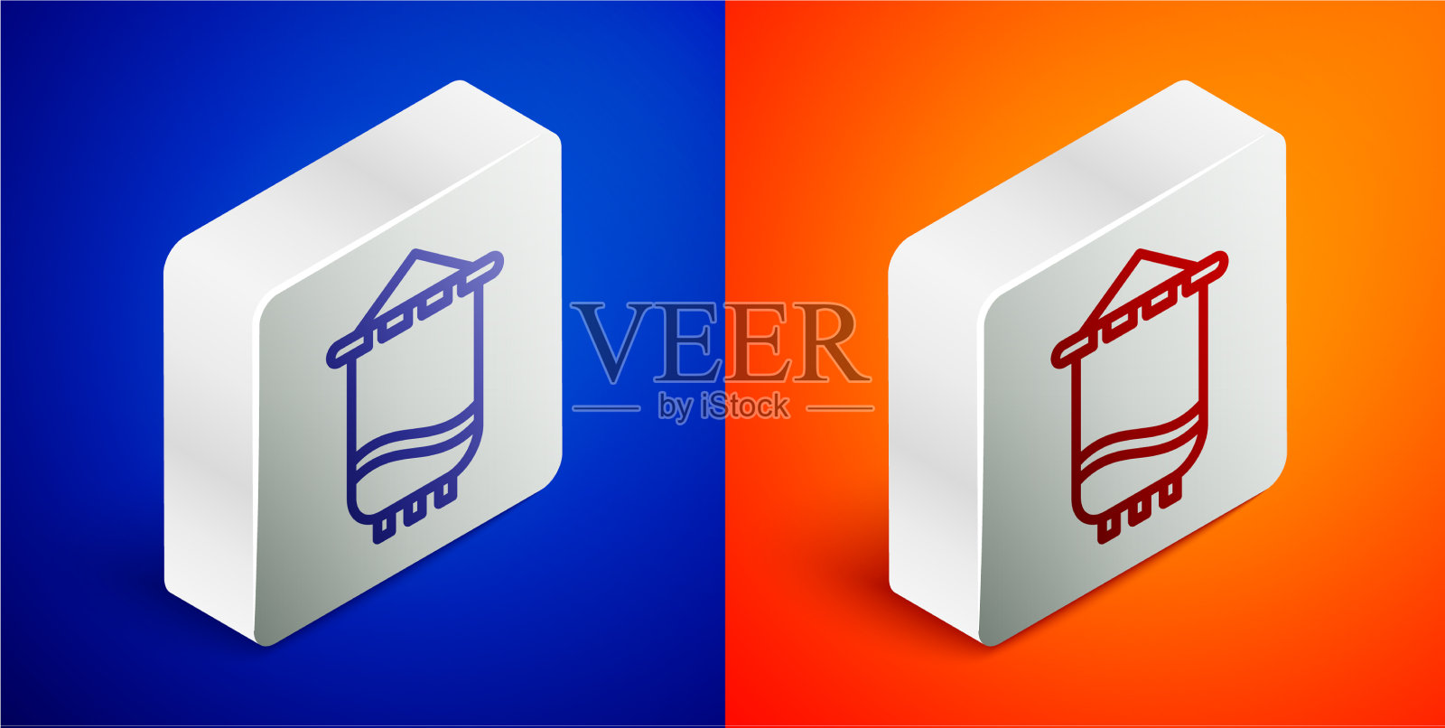 等距线中世纪旗帜图标孤立在蓝色图标素材