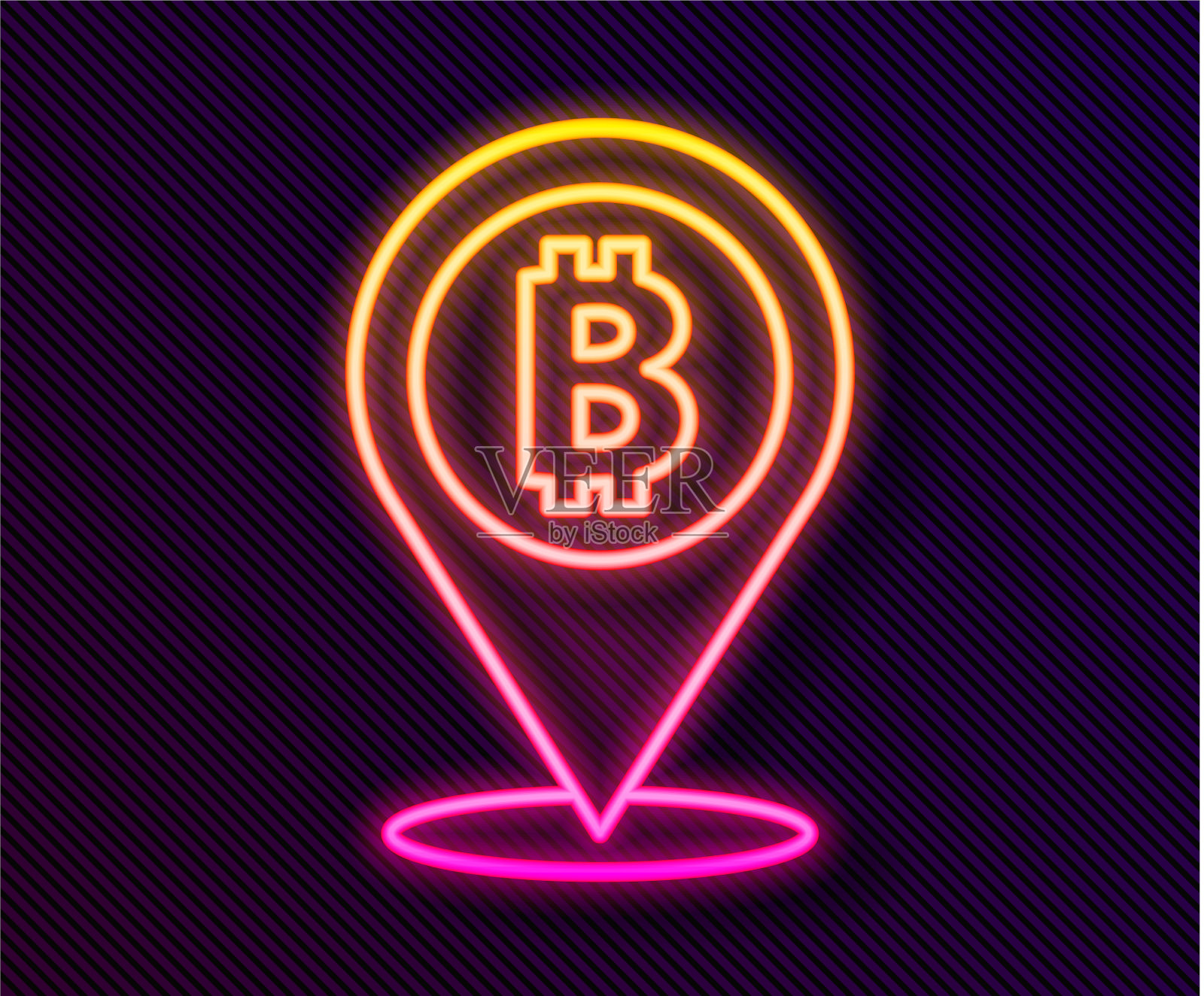 发光的霓虹灯线位置比特币图标孤立插画图片素材