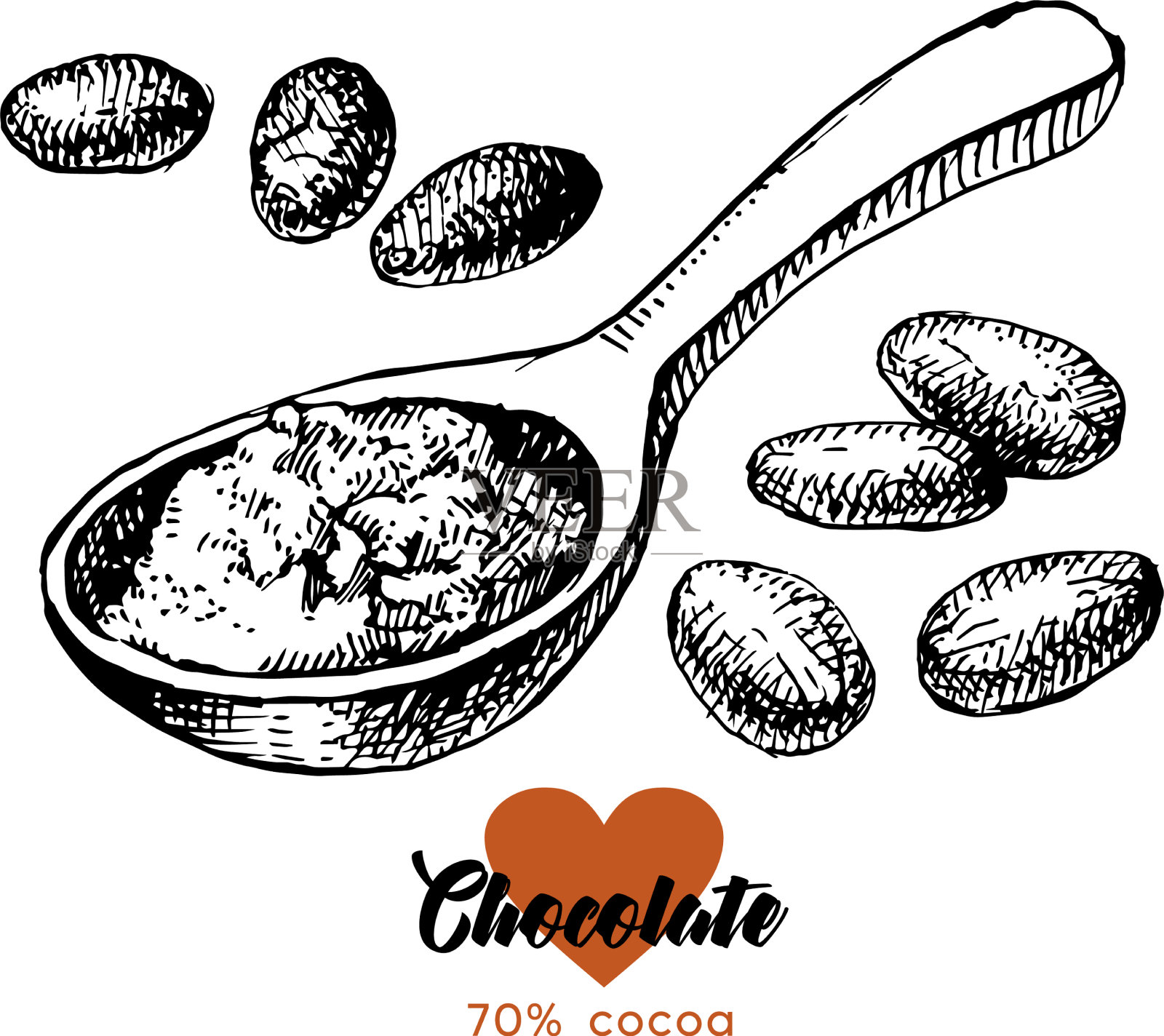 手绘素描可可巧克力产品套装图标素材