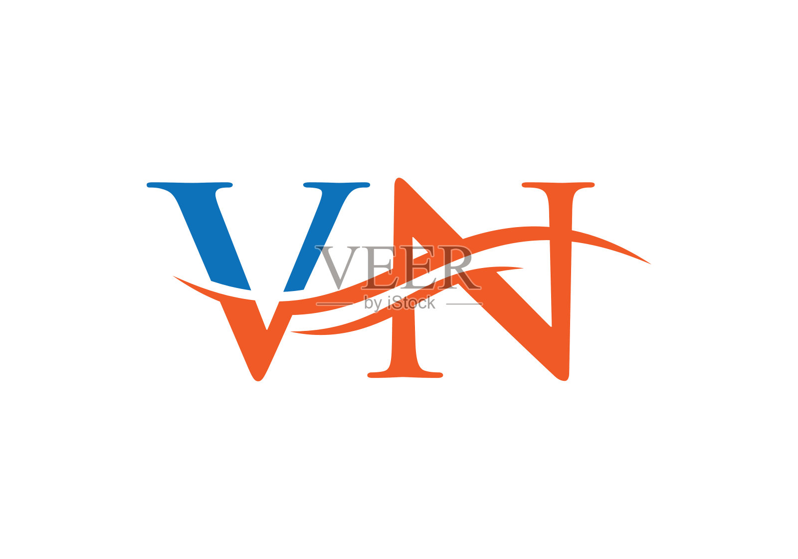 VN标志设计。优质信VN标志设计与水波的概念插画图片素材