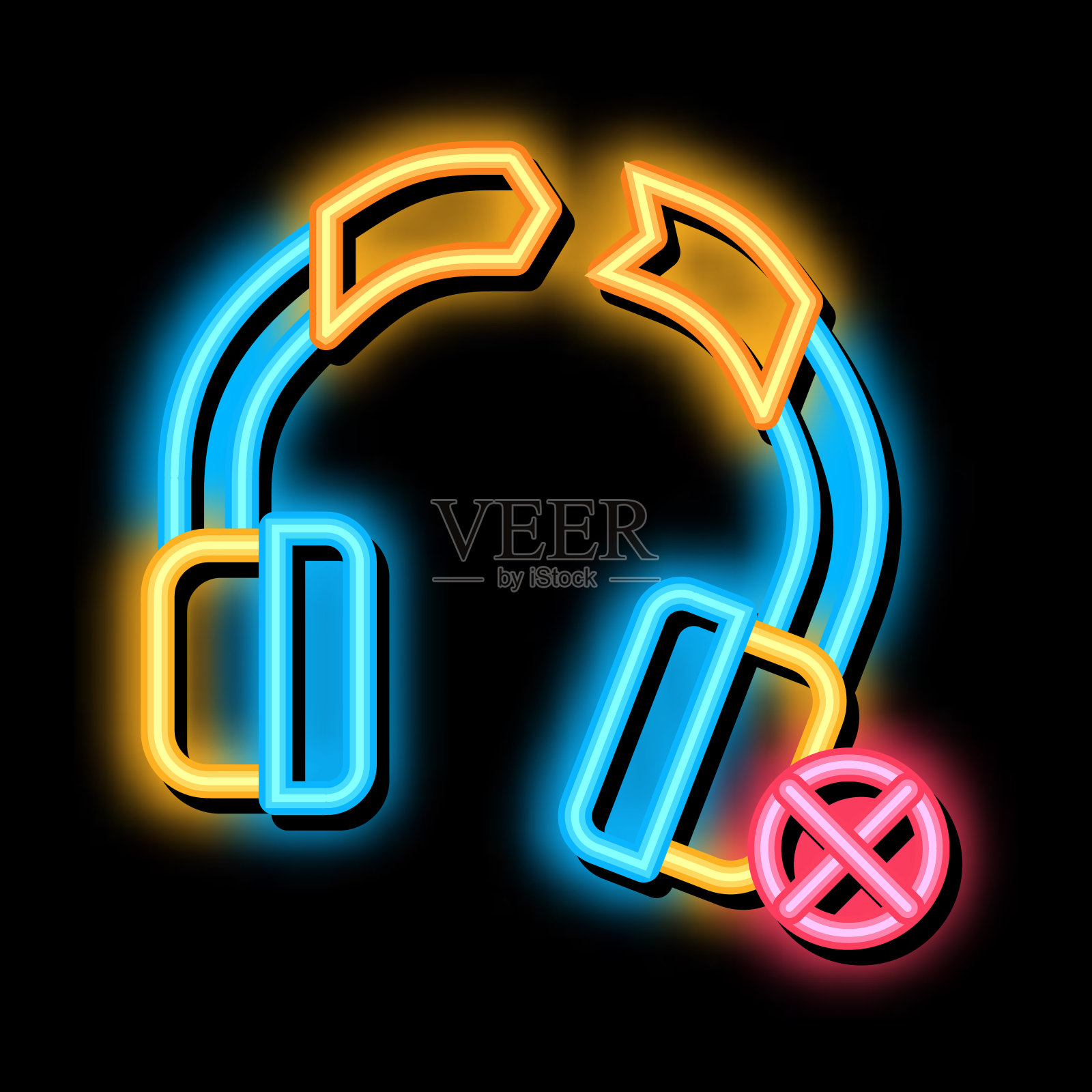 破碎的耳机霓虹灯图标插图插画图片素材