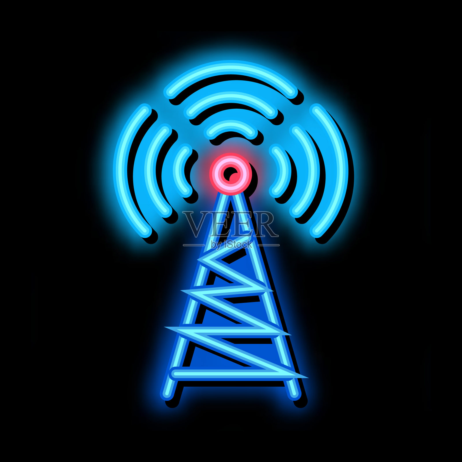 无线电塔天线霓虹灯图标插图插画图片素材