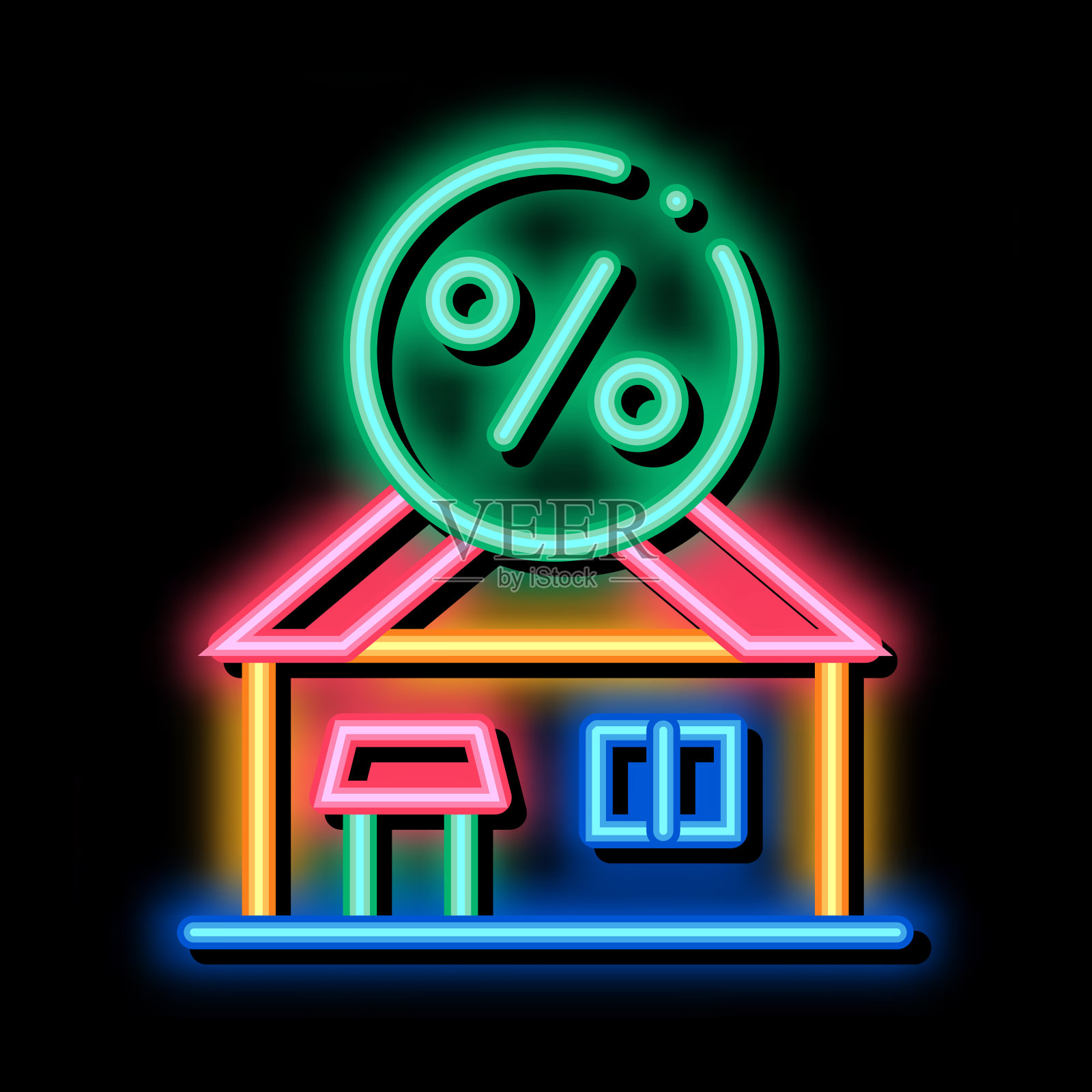 房子借了利息信贷霓虹灯图标插图插画图片素材