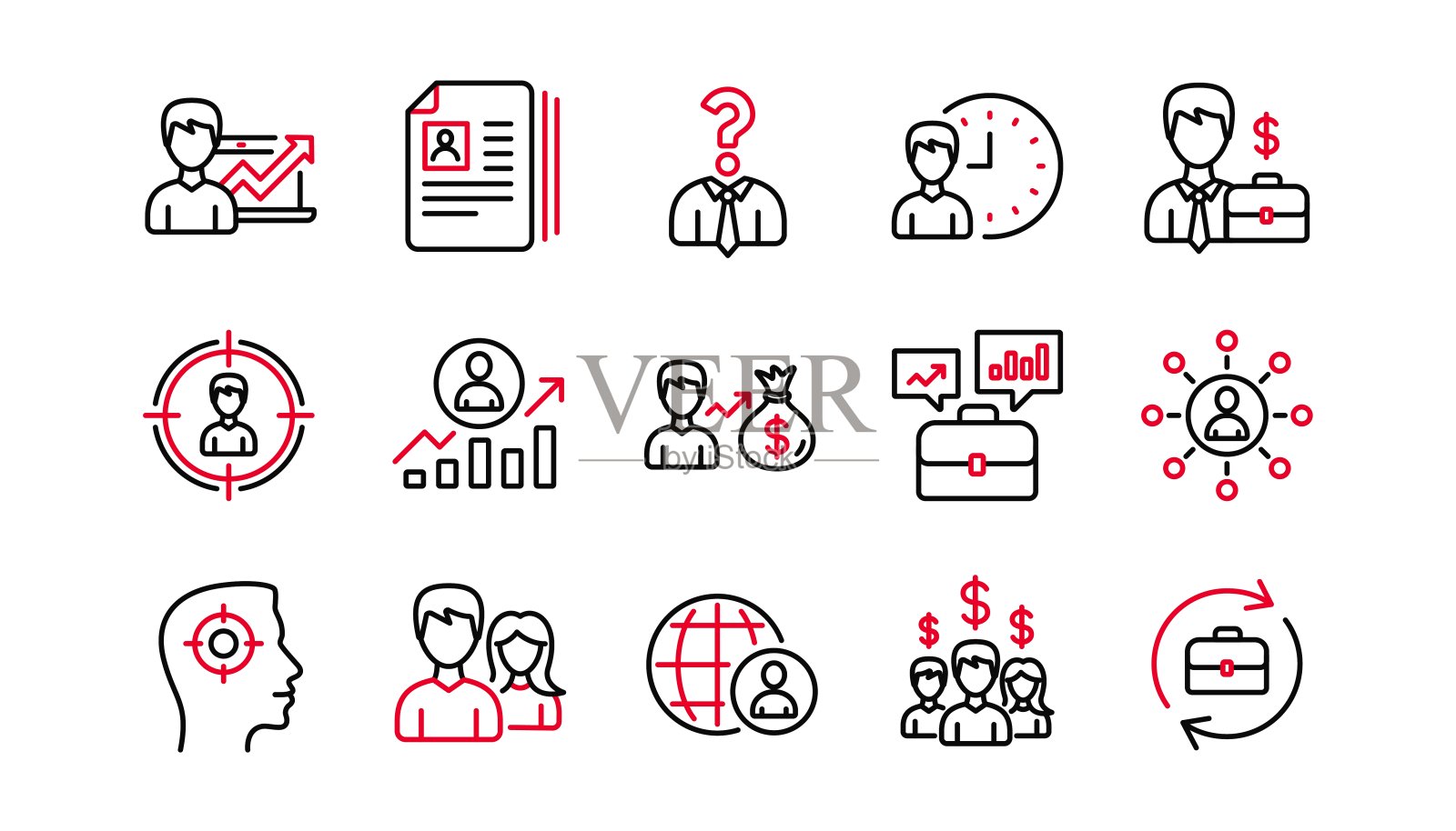 人力资源图标。猎头，就业中心和用户。线性的图标集。向量图标素材