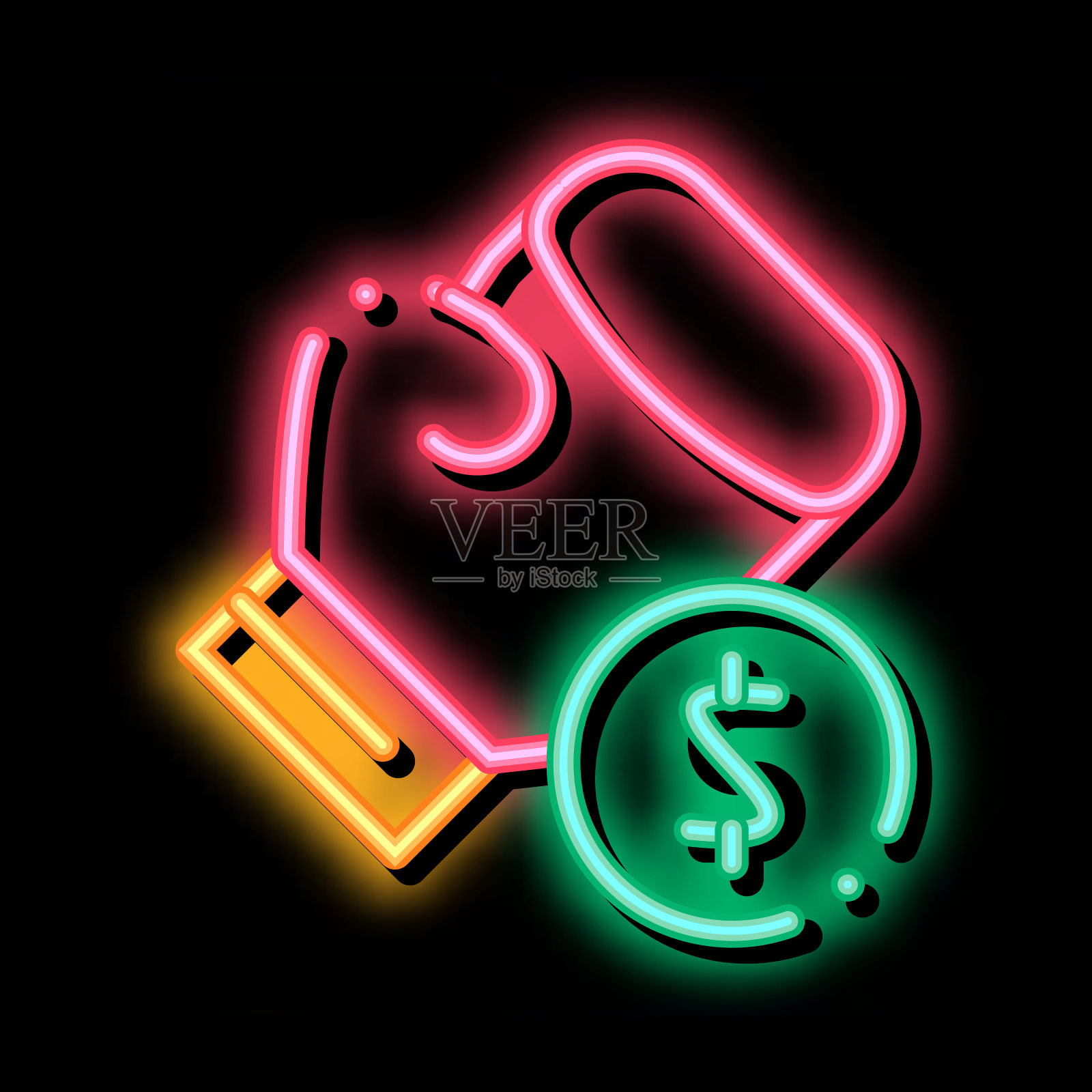 拳击手标志投注和赌博霓虹灯图标插图插画图片素材