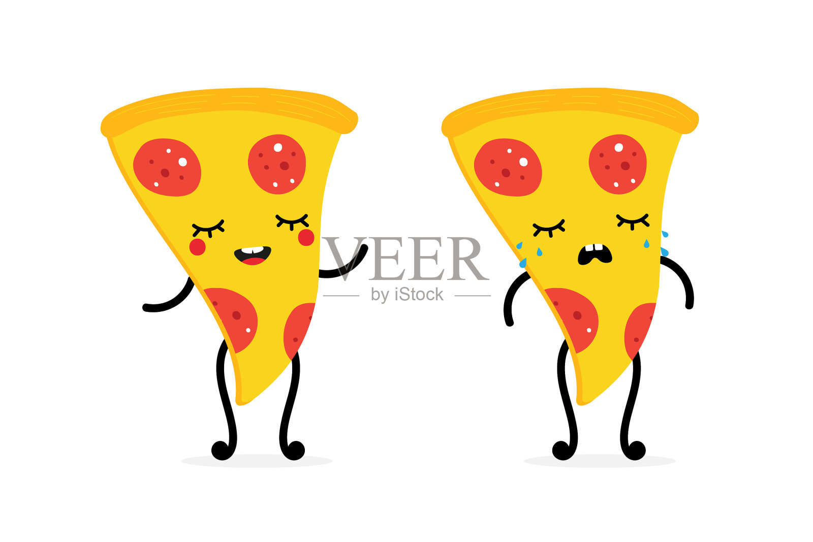 披萨片里的人物又高兴又哭插画图片素材