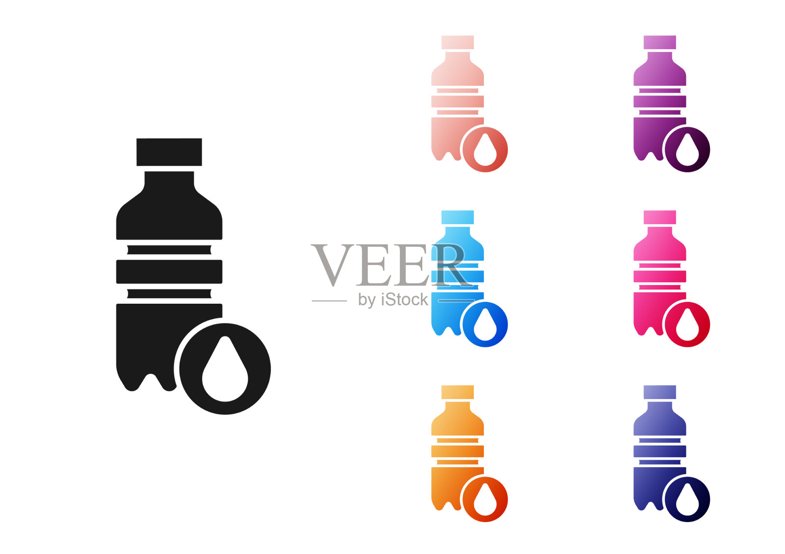 黑色瓶子水图标孤立在白色插画图片素材