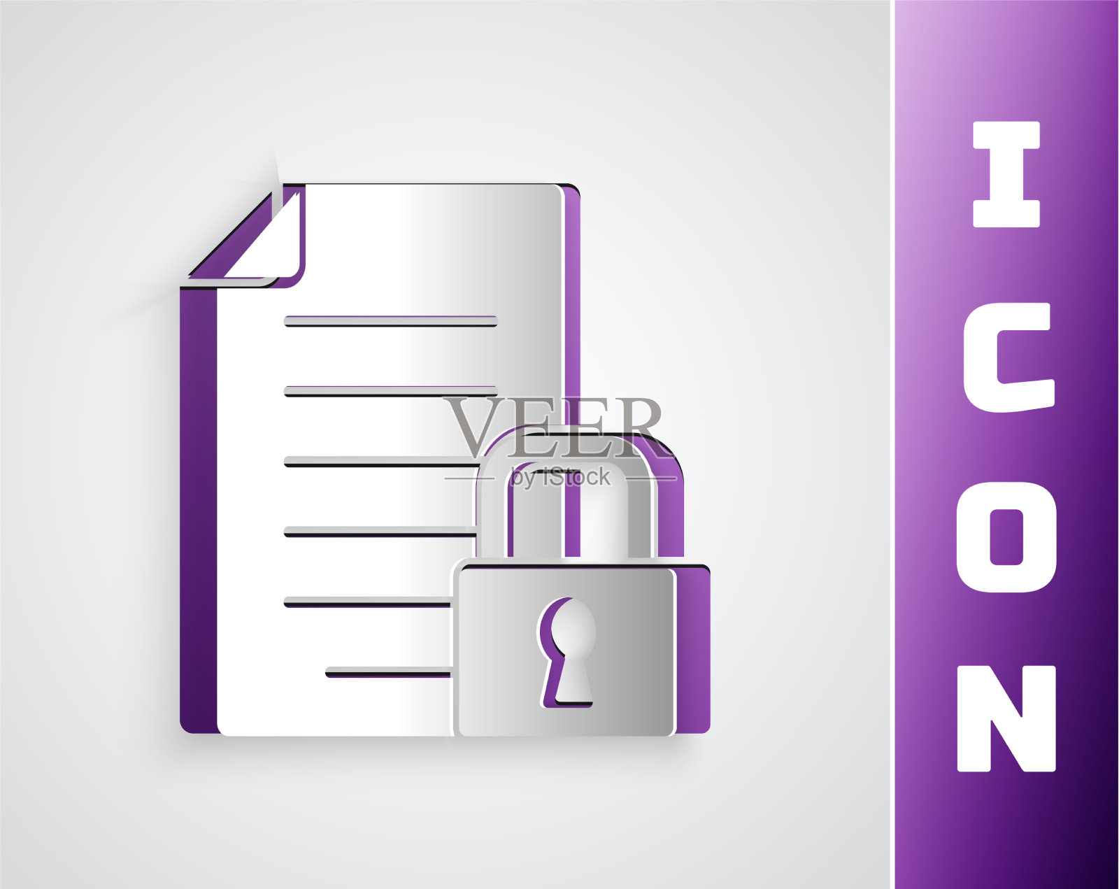 剪纸文件和锁定图标孤立在灰色插画图片素材