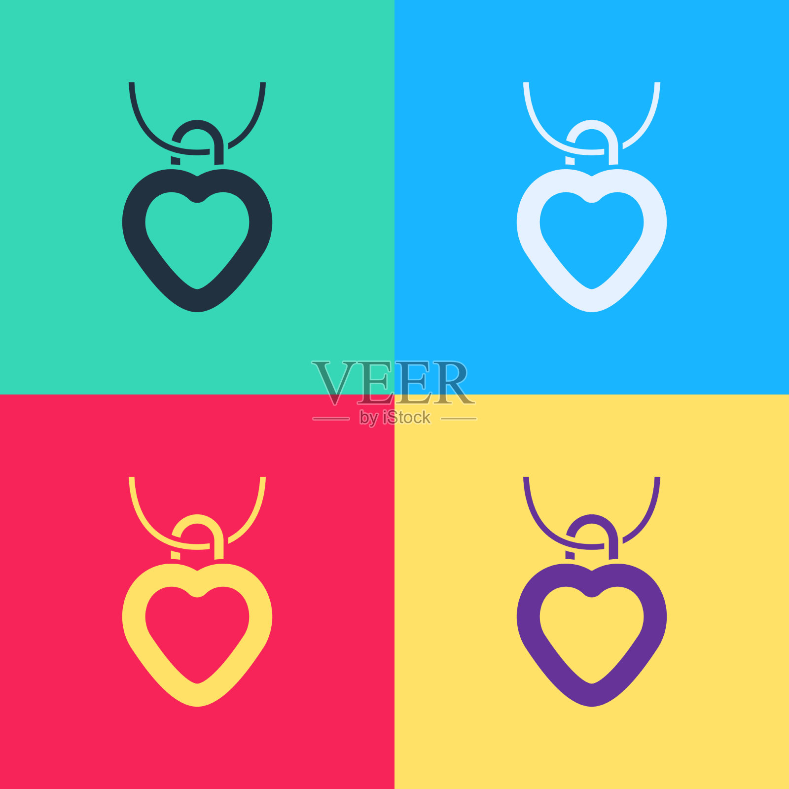 波普艺术项链与心形吊坠图标插画图片素材