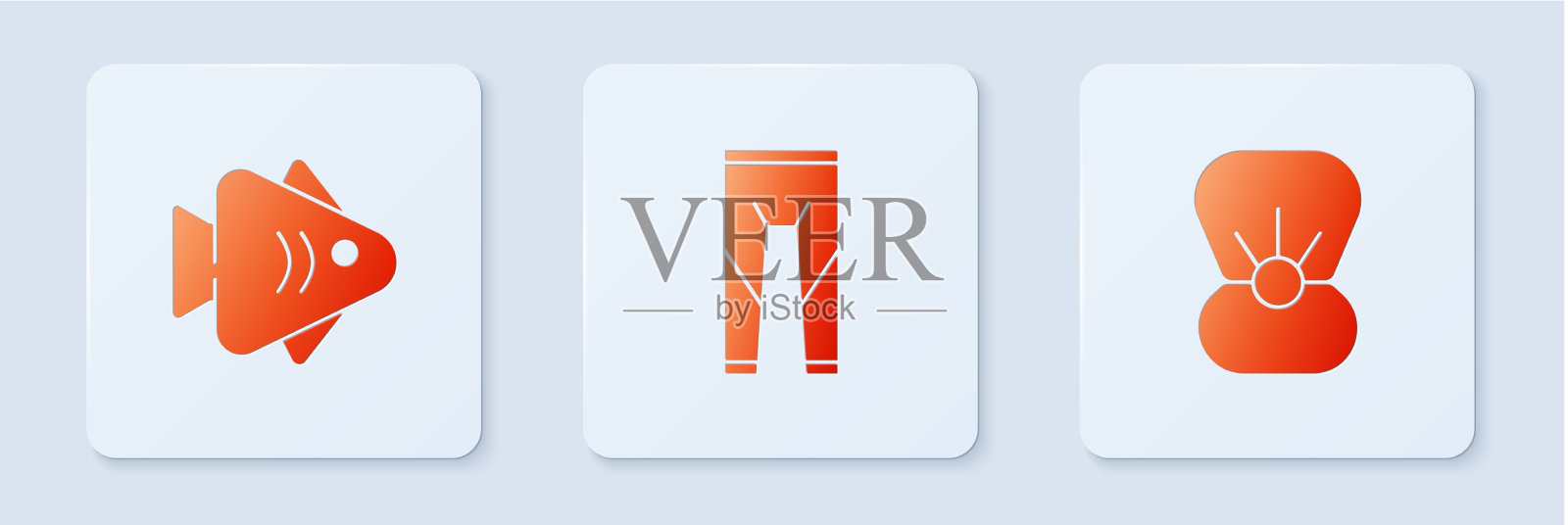 将潜水鱼和贝壳镶上珍珠白色图标素材