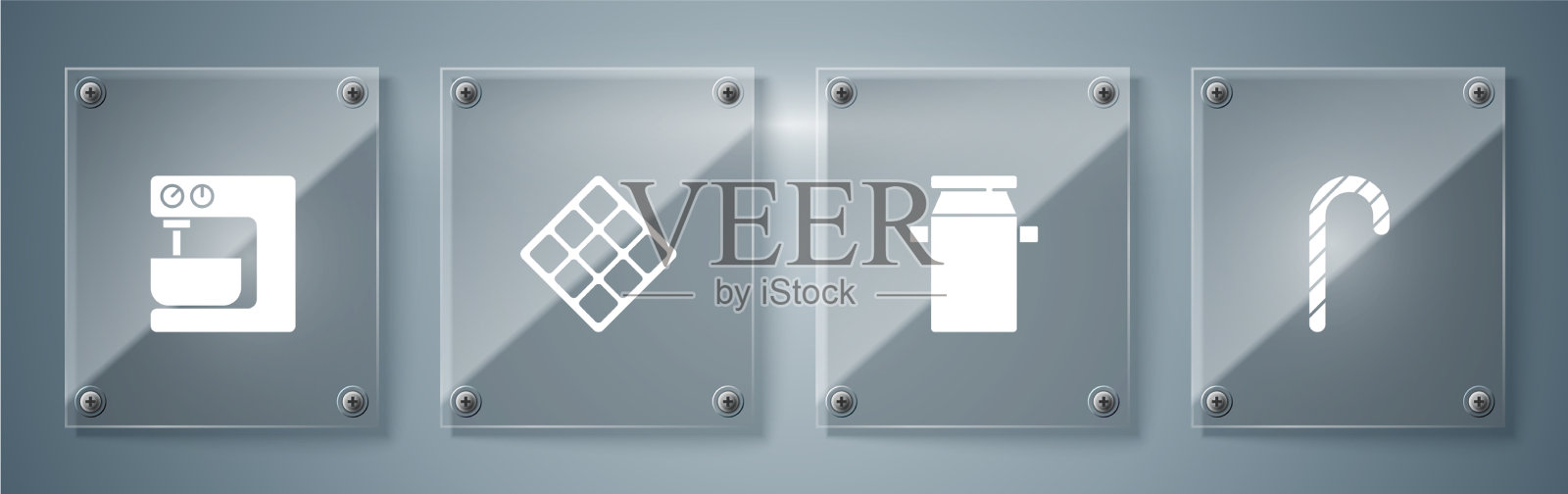 设置圣诞糖果甘蔗罐容器牛奶图标素材