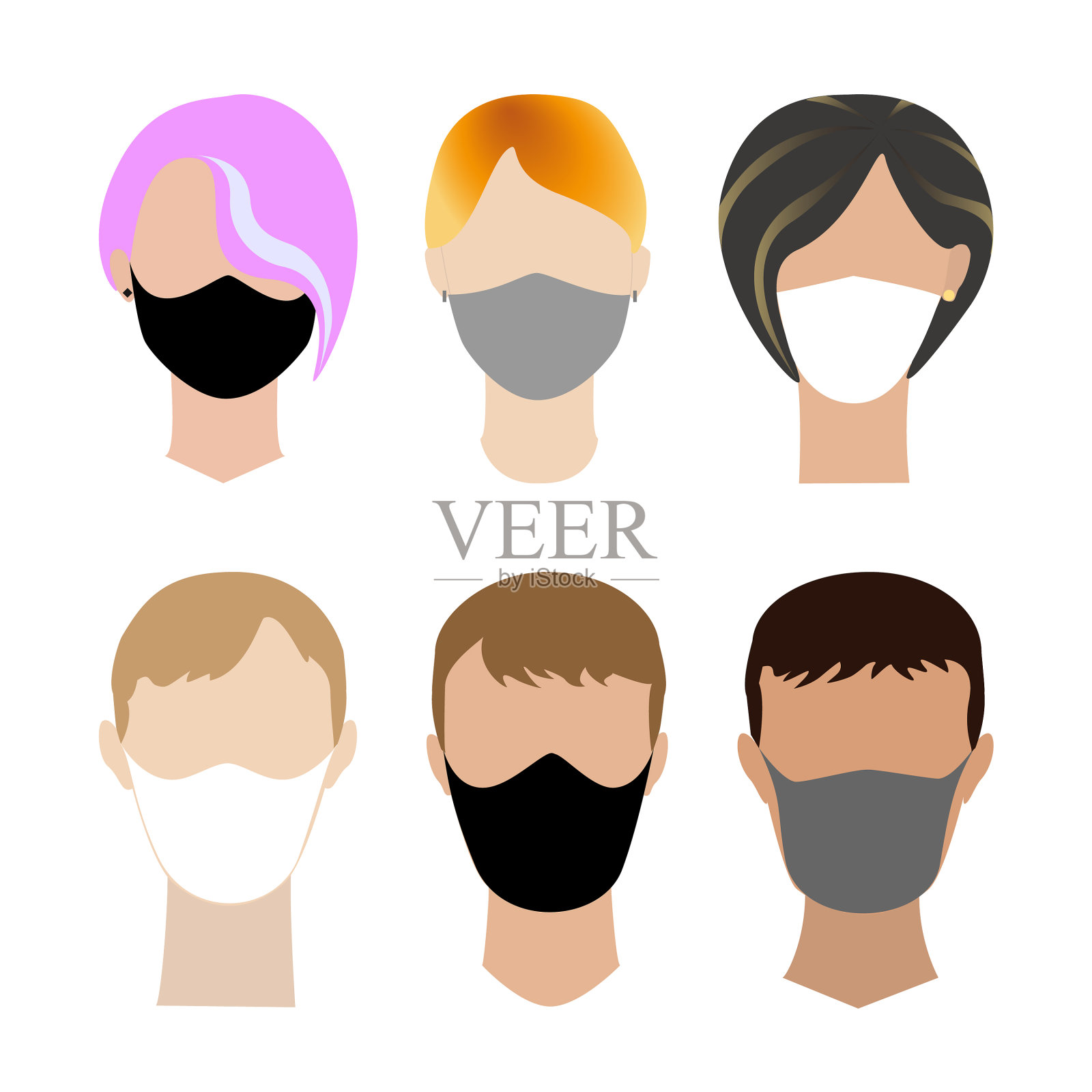 男孩脸上没有戴眼罩，女孩脸上没有戴眼罩插画图片素材