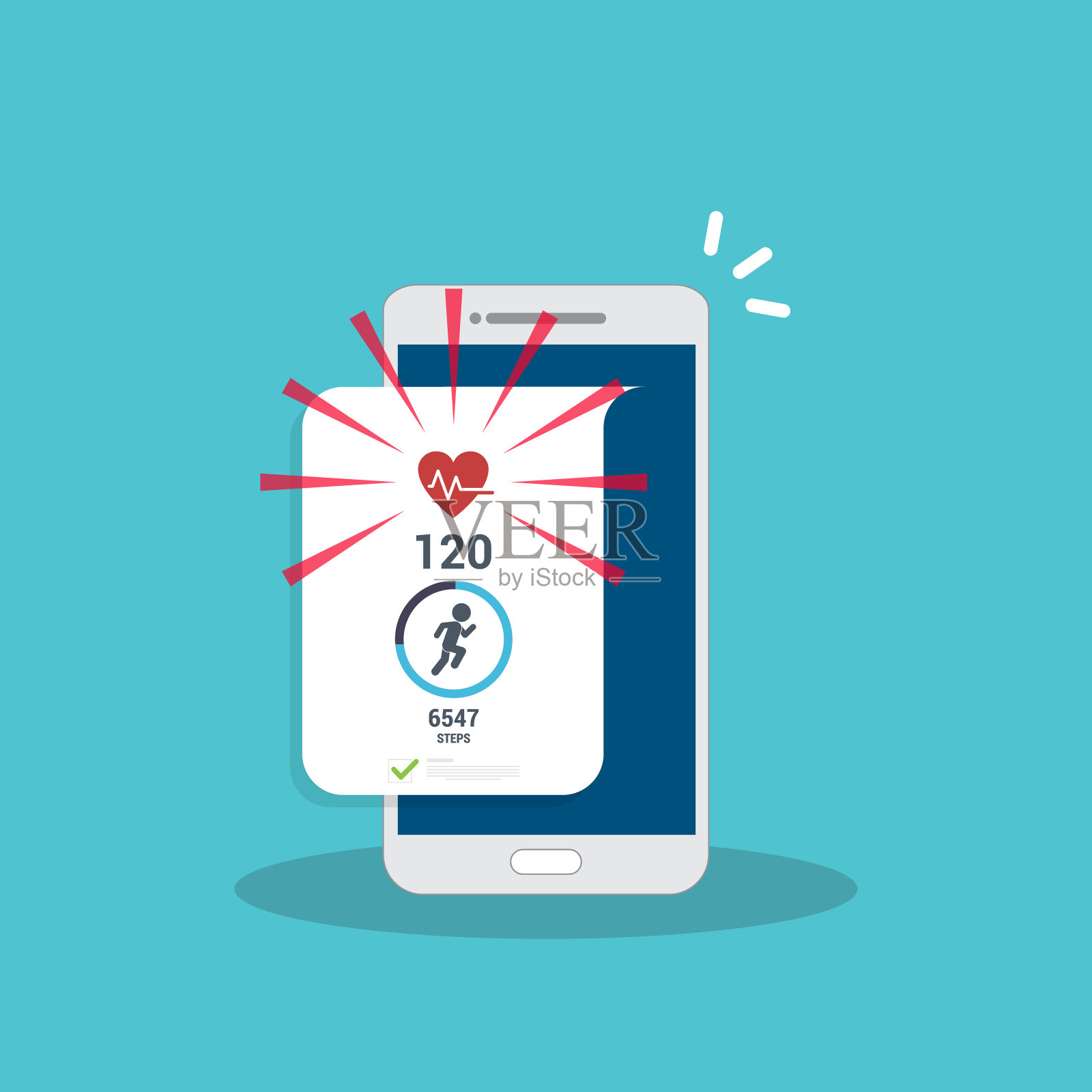 手机上的健身追踪应用。跑步追踪器，步数计数器。矢量图插画图片素材