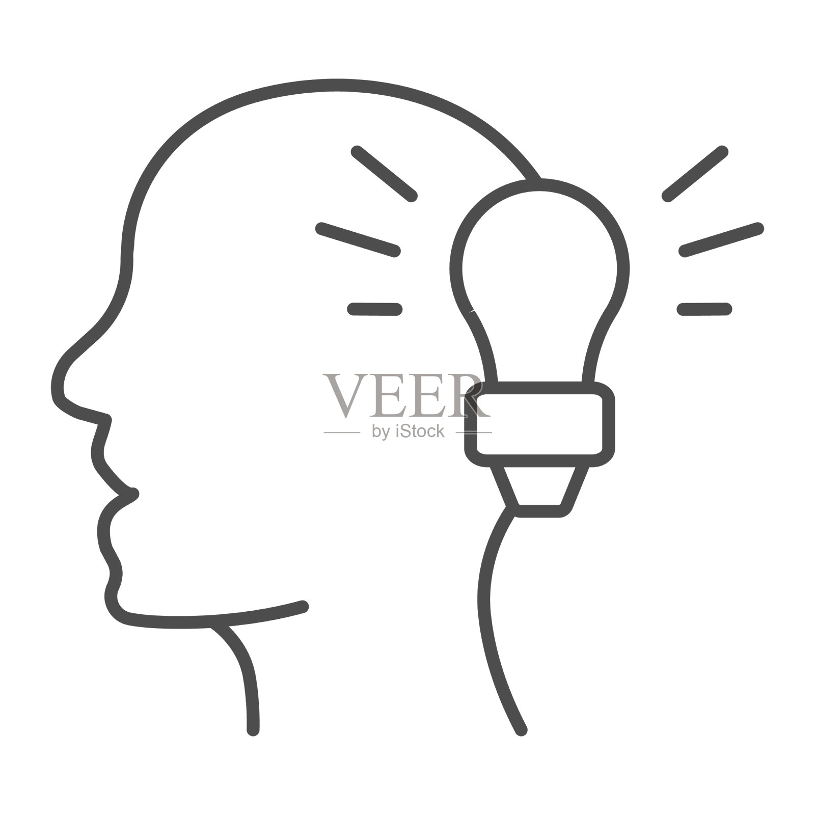 电灯泡和人头细线图标在线插画图片素材