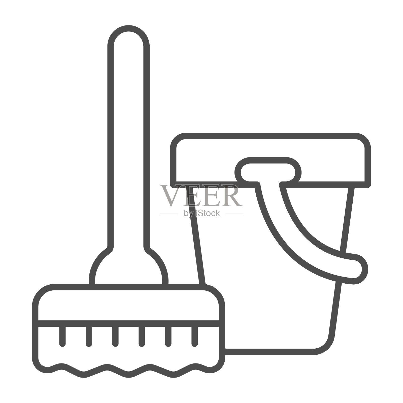 拖把和水桶水细线图标劳动节插画图片素材