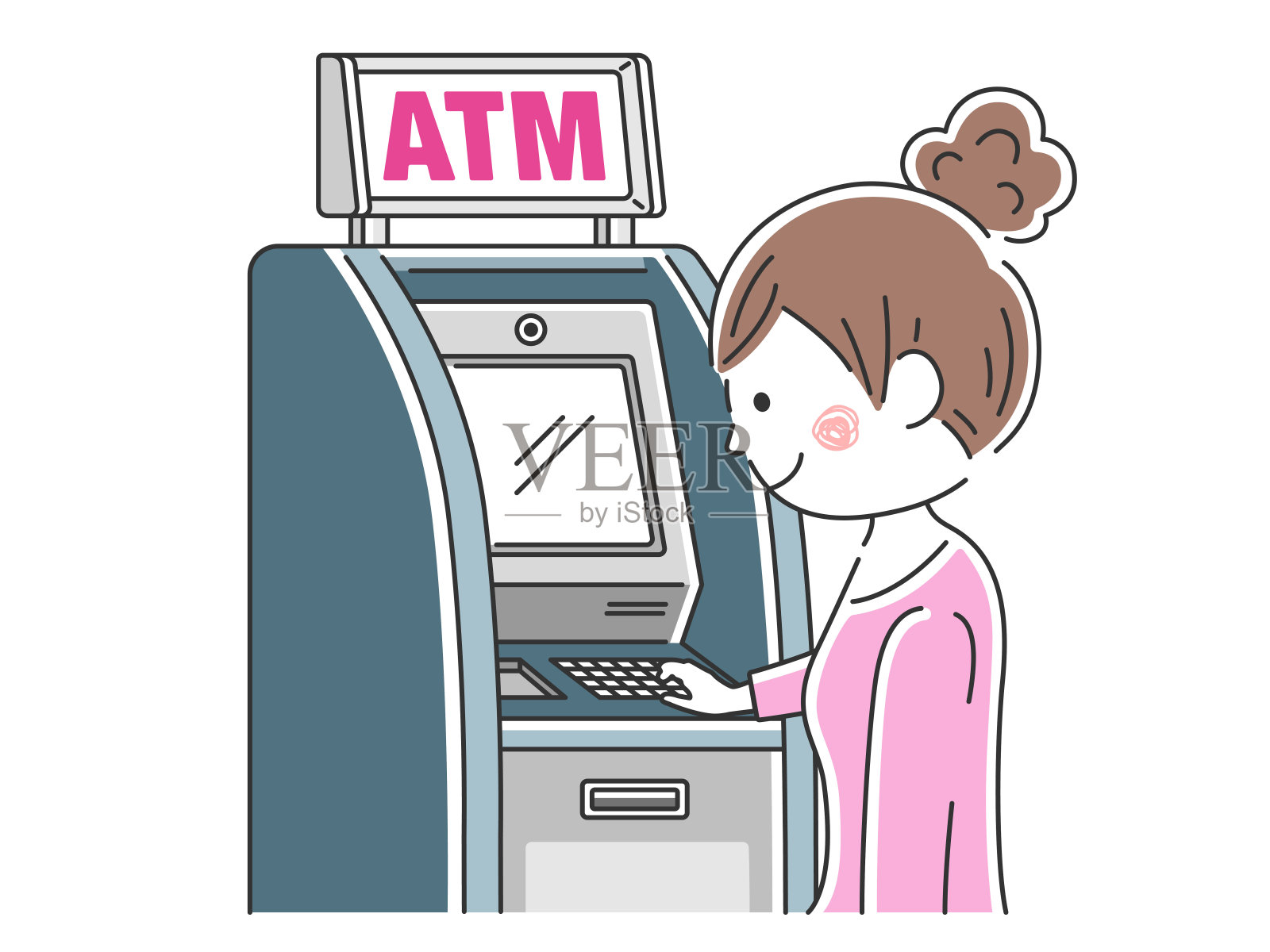使用自动取款机的人。插画图片素材