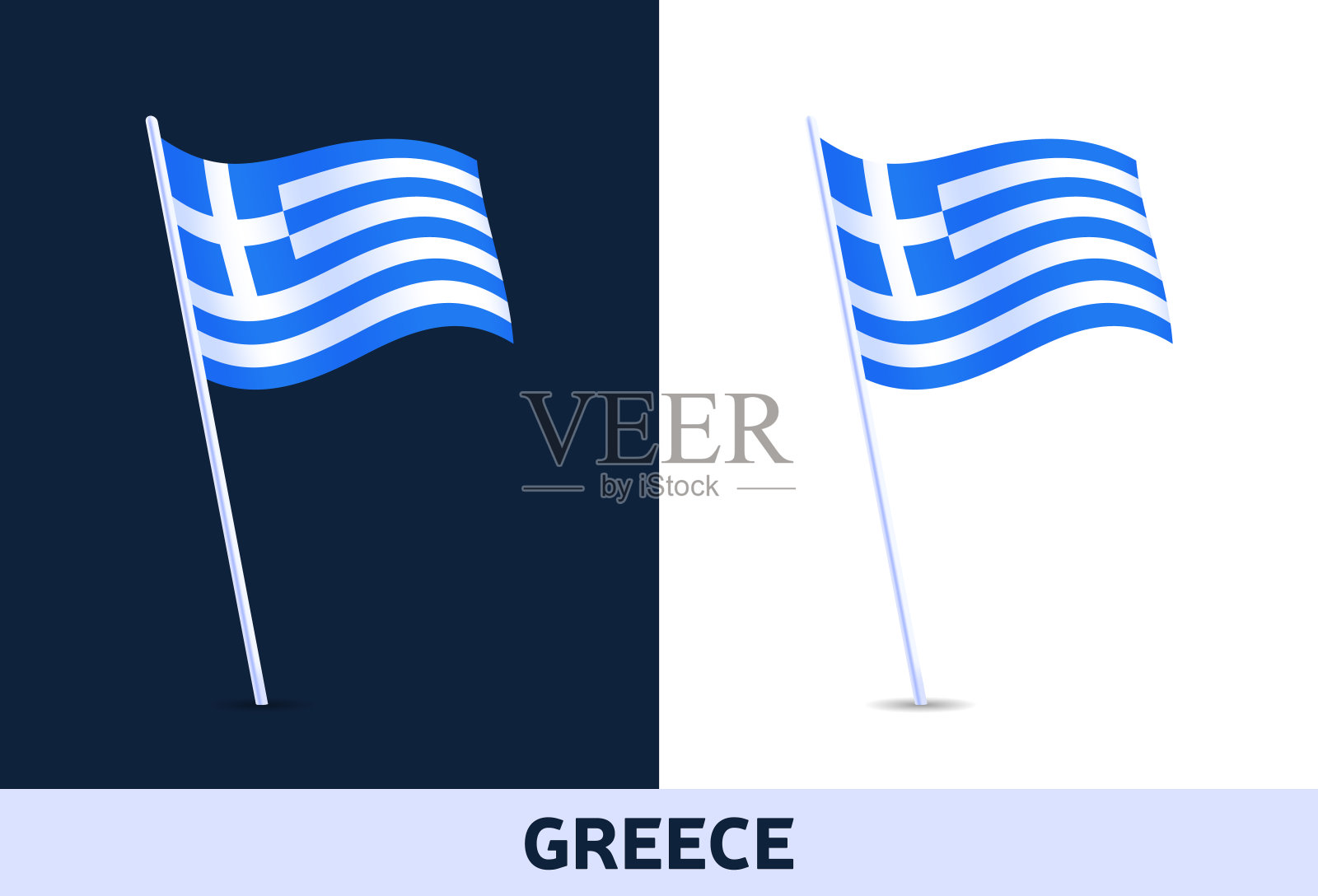 希腊向量国旗。在白色和黑色的背景上飘扬着意大利国旗。国旗的官方颜色和比例。矢量插图。设计元素图片