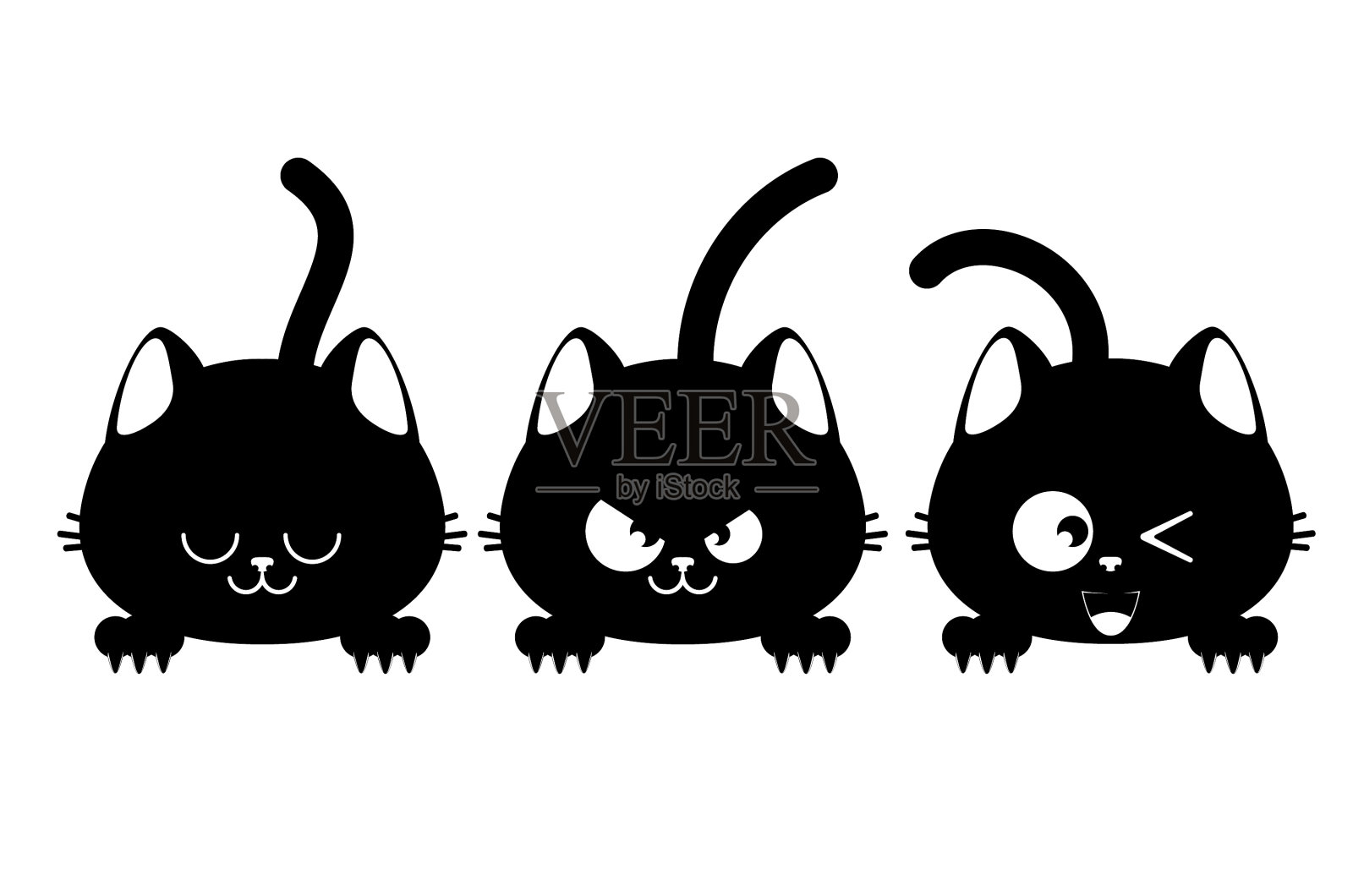 三张黑猫脸插画图片素材