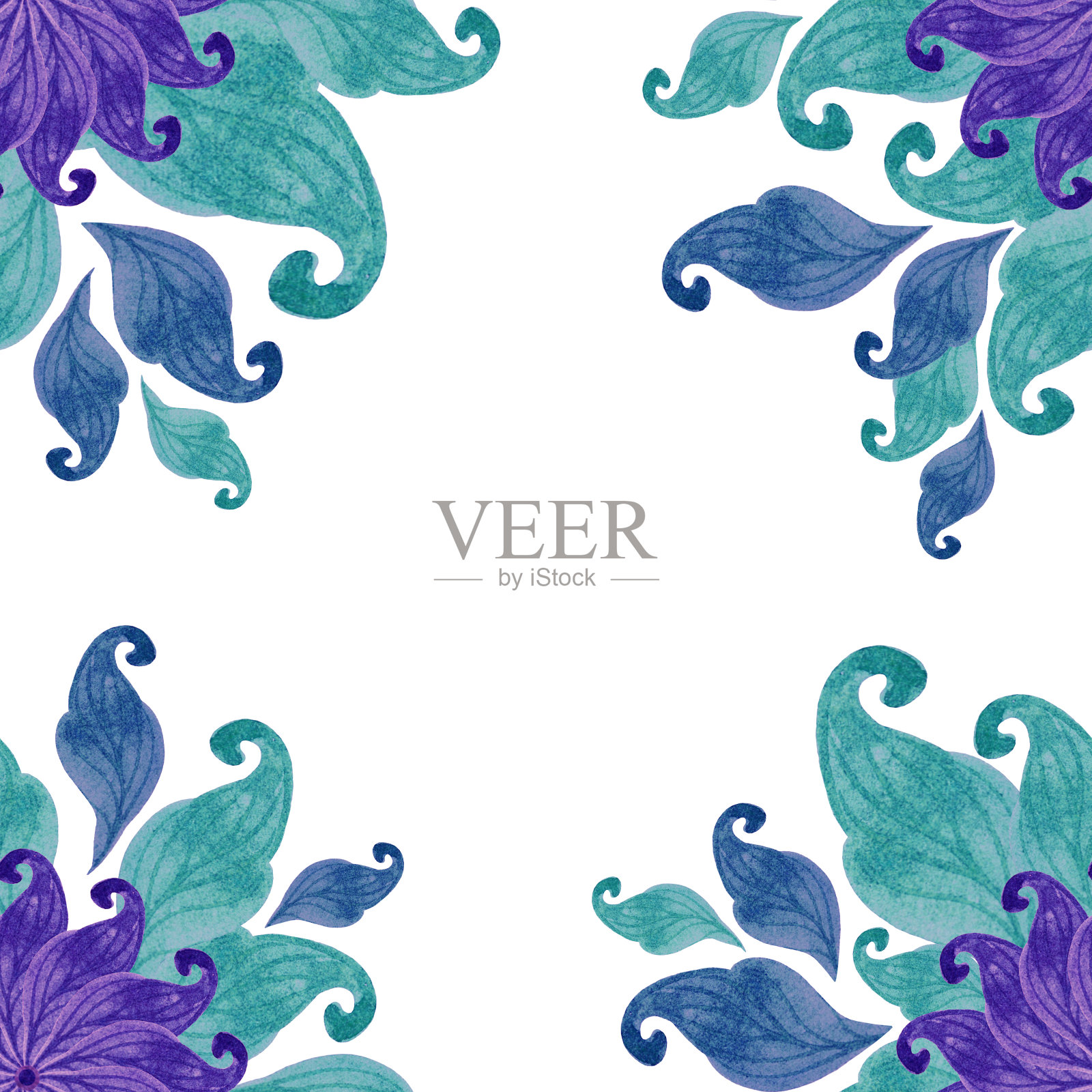 这个框架是用紫色的花和叶子做成的。插画图片素材