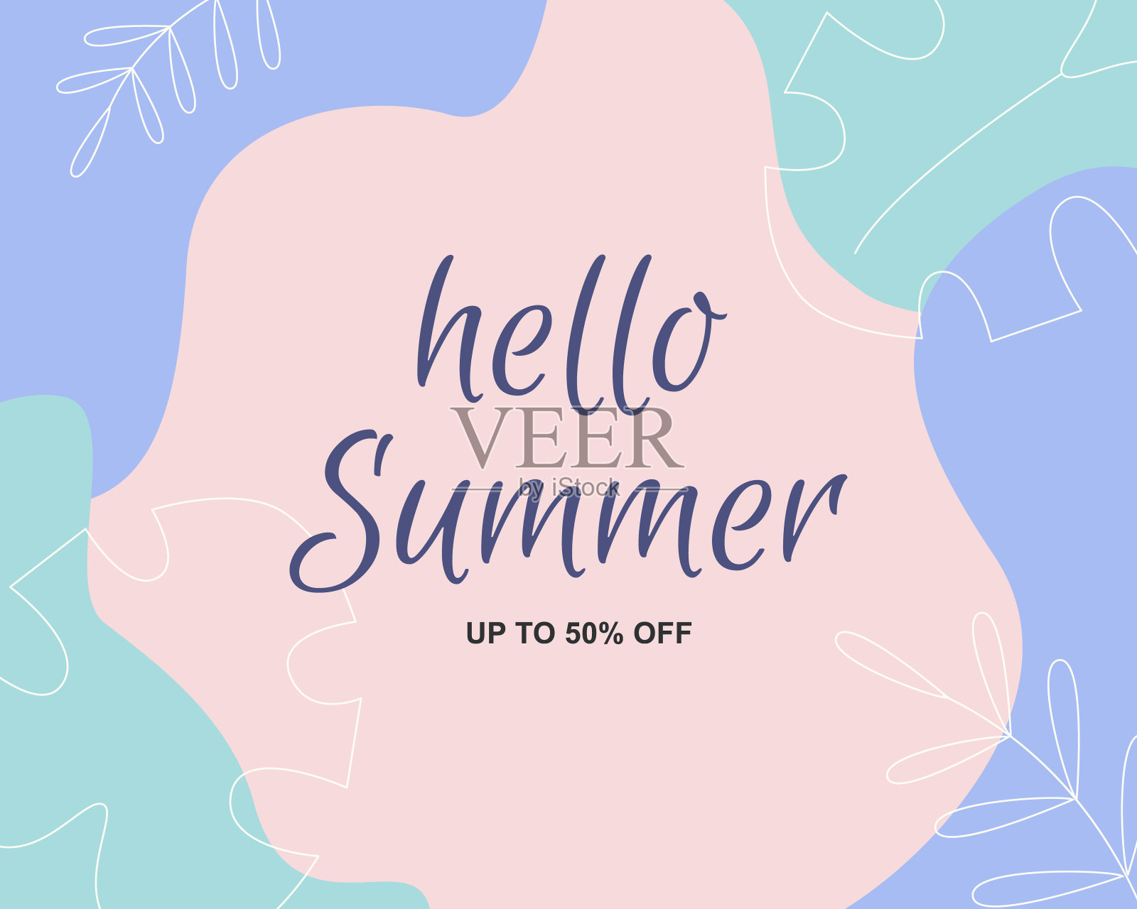 你好，夏季销售横幅有机流体形状和树叶。现代抽象矢量横幅模板插图插画图片素材