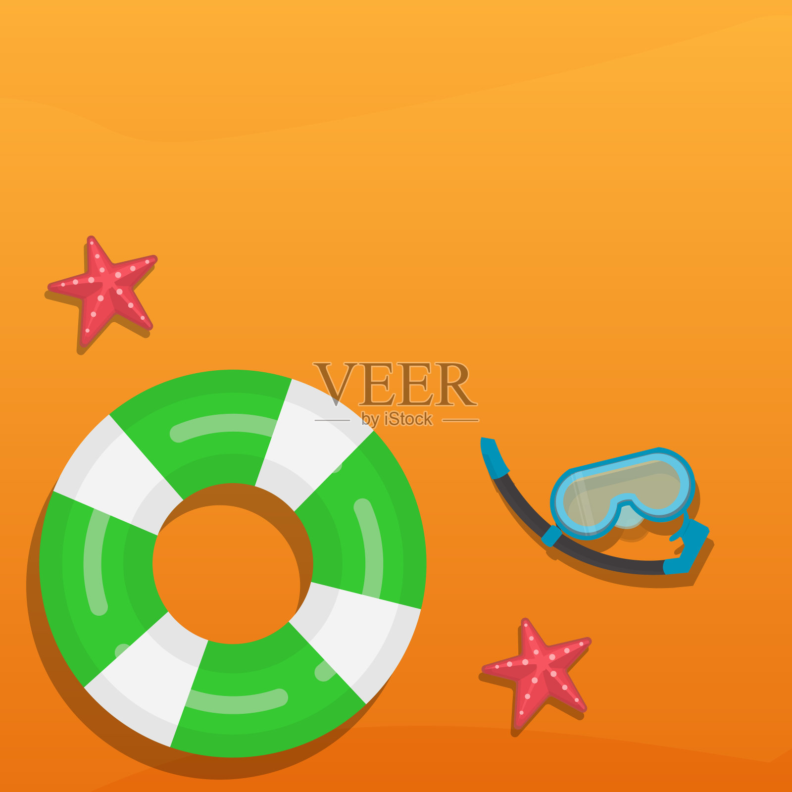 充气圈在沙地景观。向量。插画图片素材