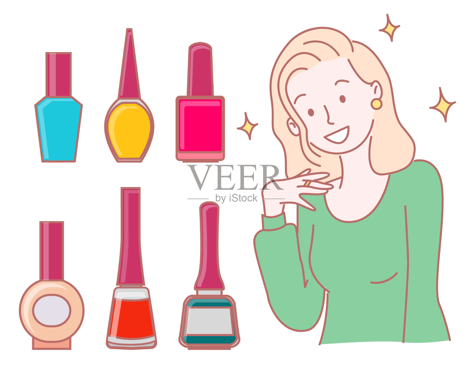 美丽的卡通人物女孩闪闪发光插画图片素材