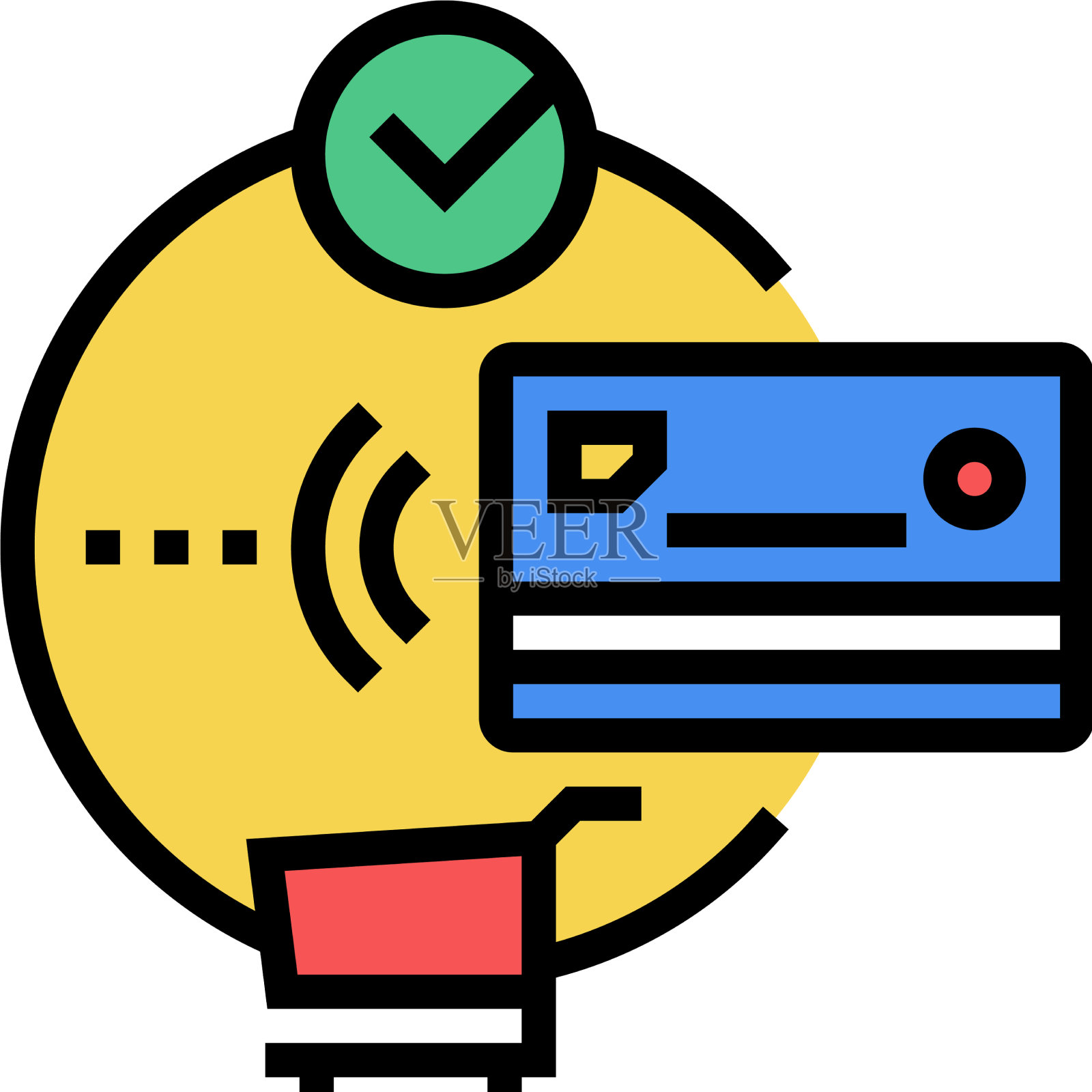 信用卡彩色图标的非接触式支付设计元素图片