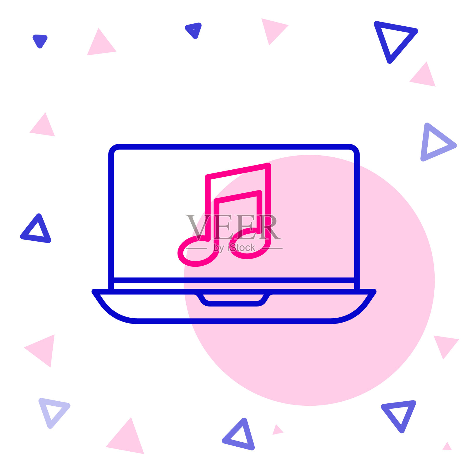 Line笔记本电脑与音乐音符符号的屏幕图标插画图片素材