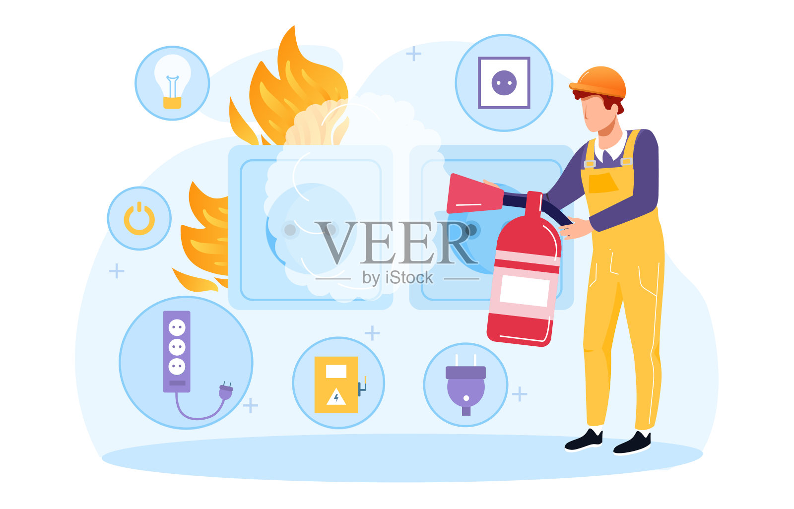 插座和插头因过载而起火插画图片素材