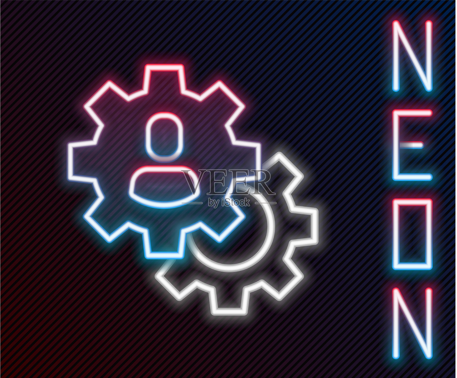 发光的霓虹灯线头部狩猎图标孤立上插画图片素材