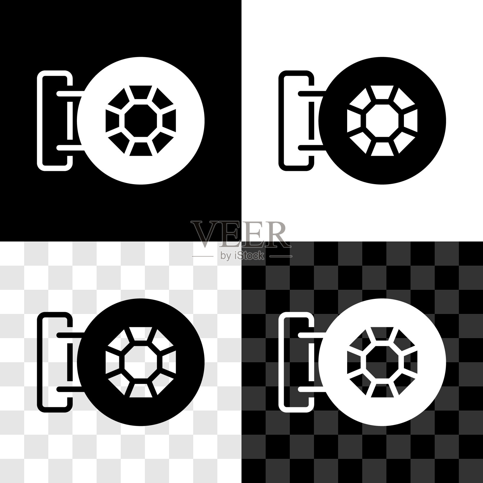 设置前立面建筑珠宝店图标孤立的黑白，透明的背景。向量图标素材