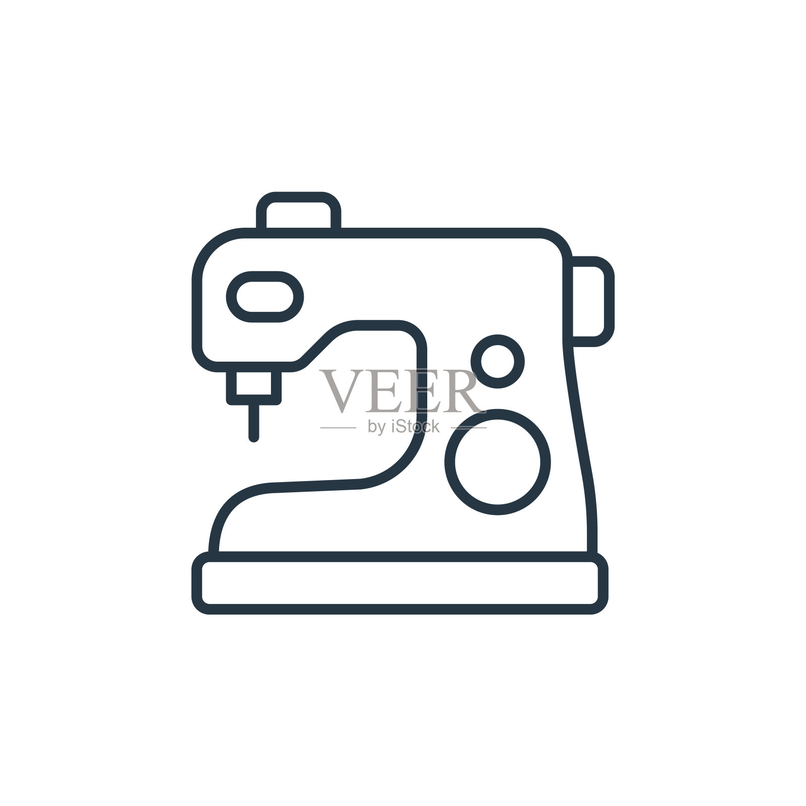 缝纫机图标矢量从缝纫概念。缝纫机可编辑笔画的细线插图。缝纫机线性标志，用于web和移动应用程序，标志，印刷媒体。图标素材