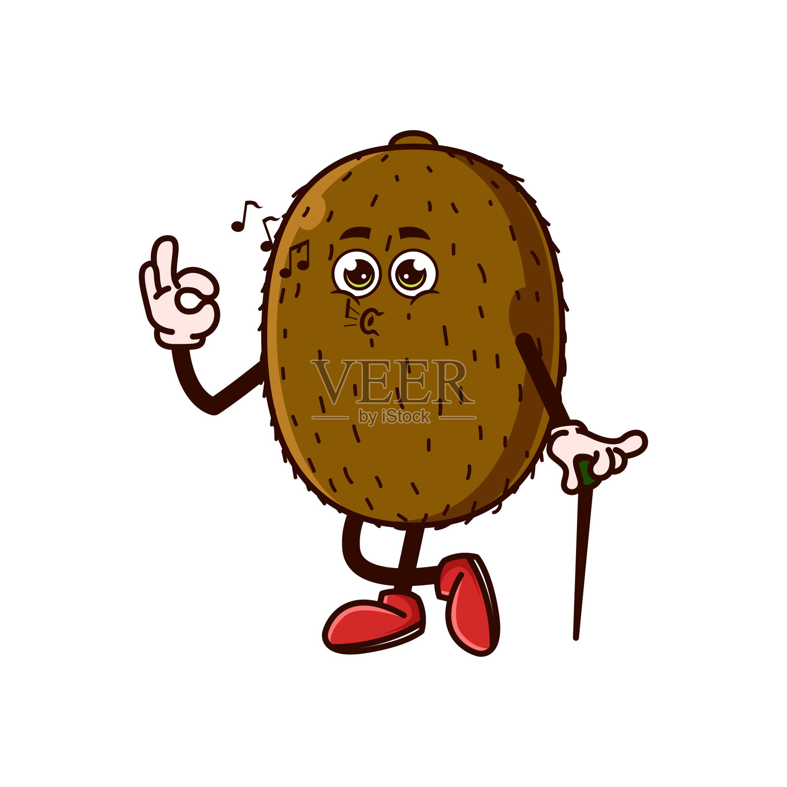 可爱的猕猴桃角色，手势和哨子。水果角色图标概念孤立。平面卡通风格的Premium Vector设计元素图片