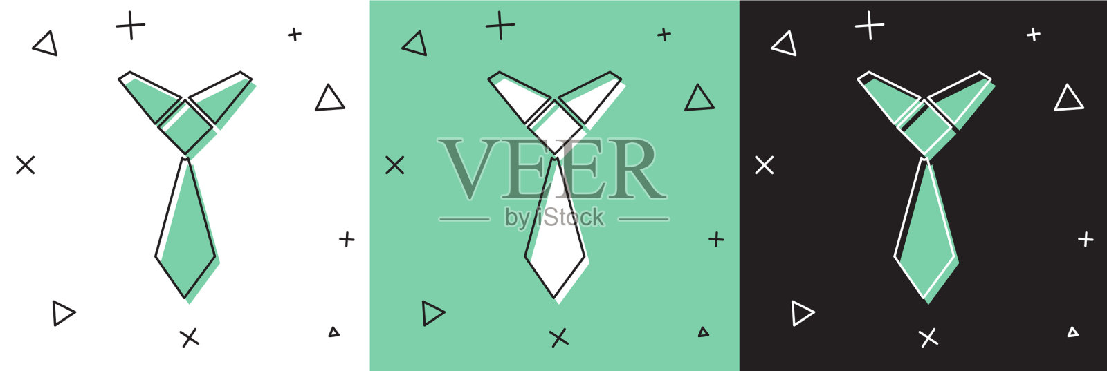 设置领带图标隔离在白色和绿色黑色插画图片素材