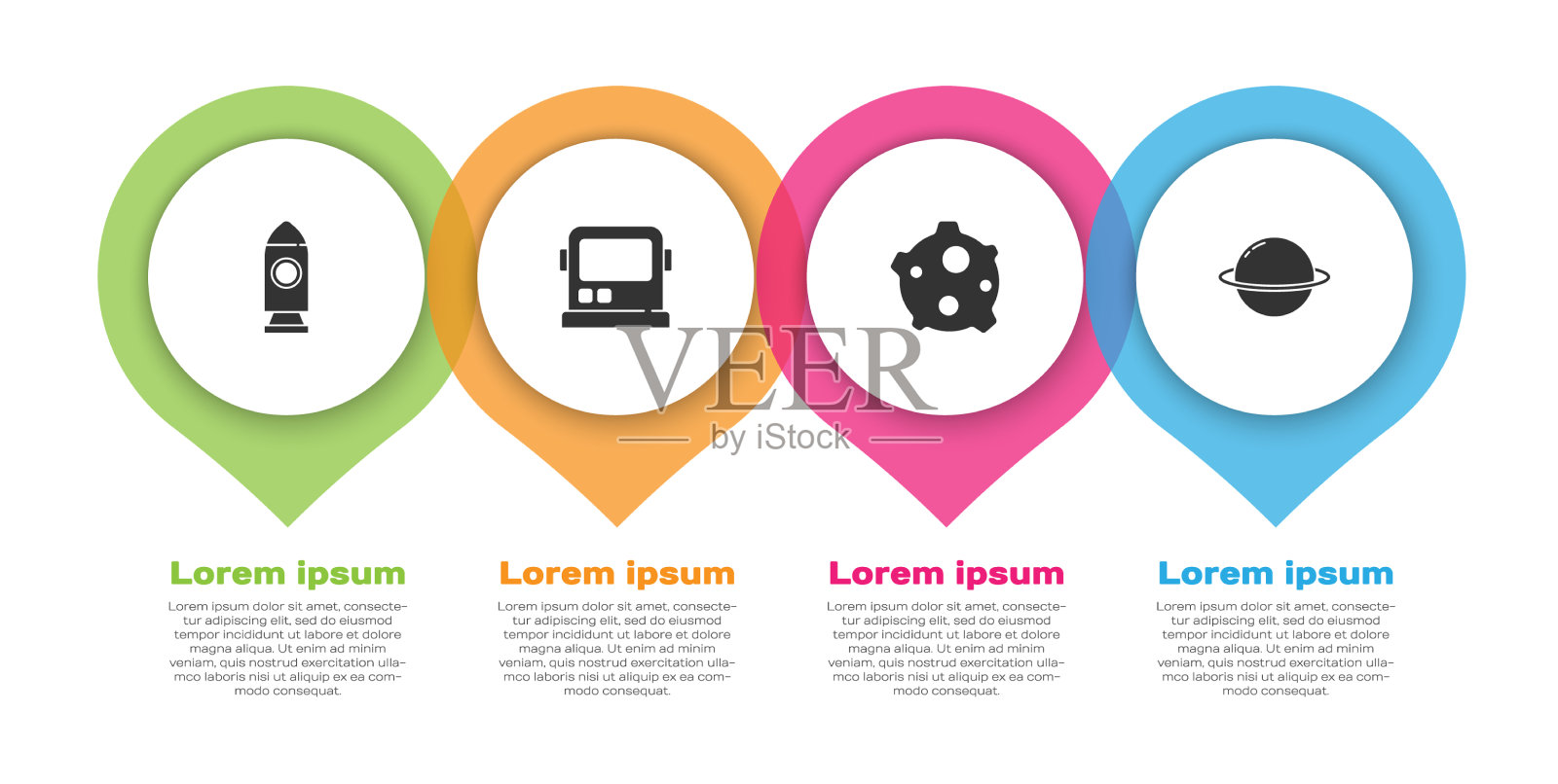 设置火箭飞船宇航员头盔小行星和插画图片素材