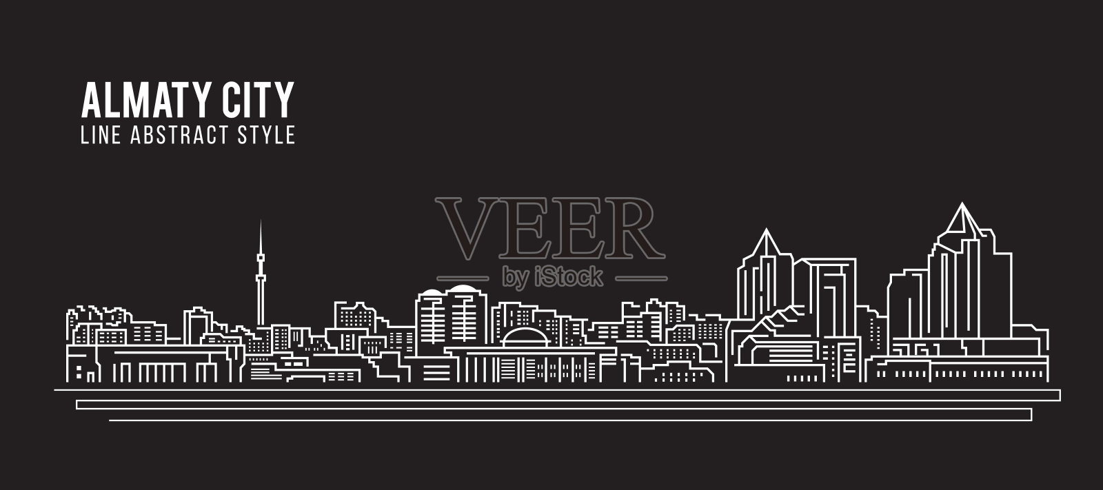 城市景观建筑线条艺术矢量插图设计-阿拉木图插画图片素材