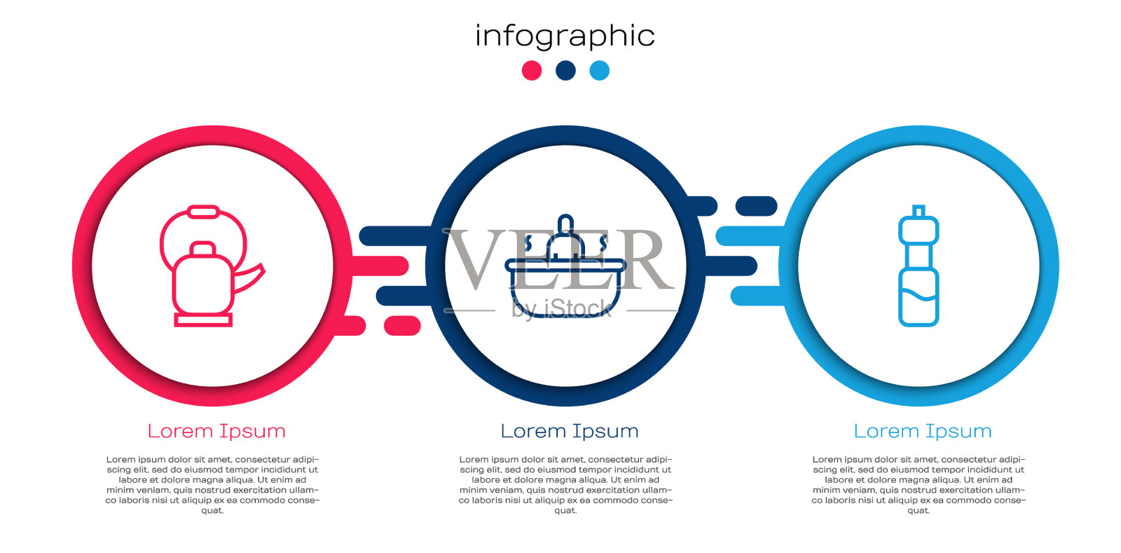 设有带提手的水壶、浴缸和瓶装水插画图片素材